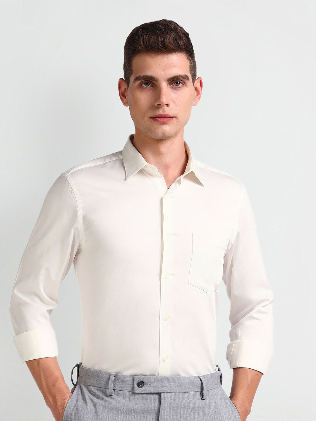 Arrow Men Solid Spread Collar Formal Shirt