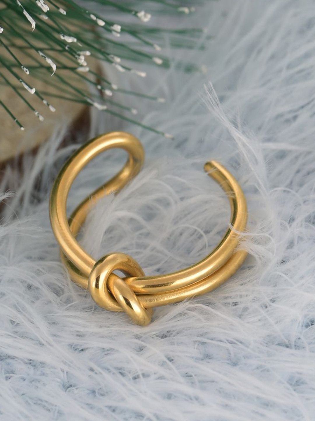 PALMONAS Gold-Plated Stainless Steel Embrace Knot Finger Ring