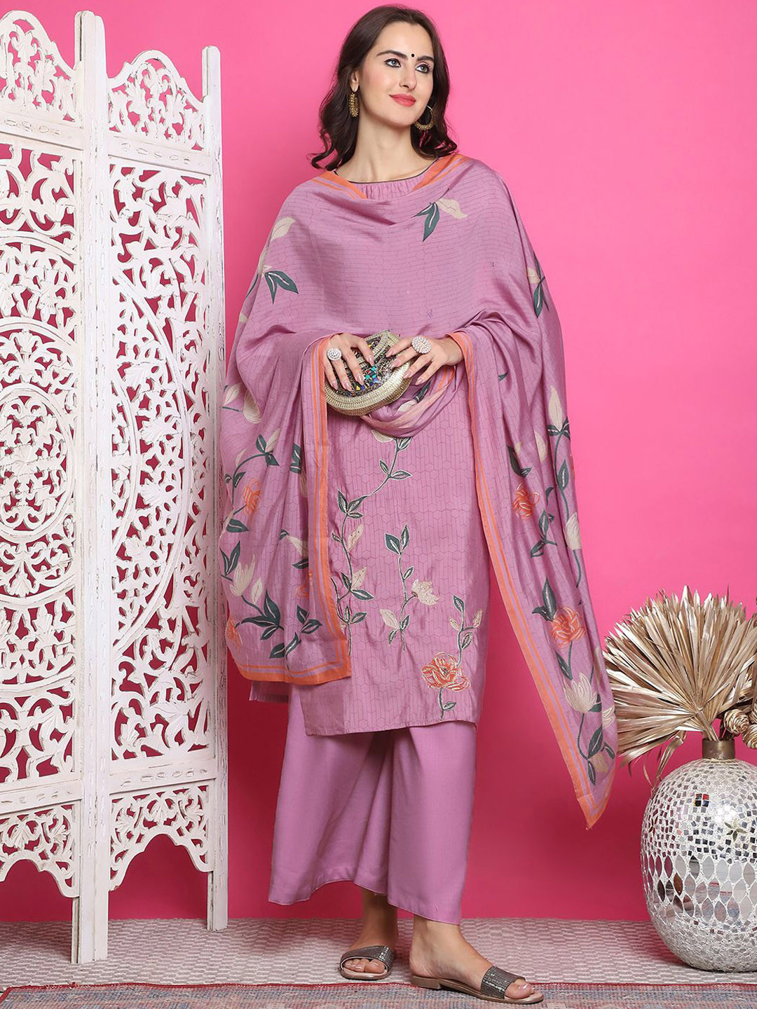 Stylee LIFESTYLE Floral Digital Printed Pure Silk Unstitched Dress Material