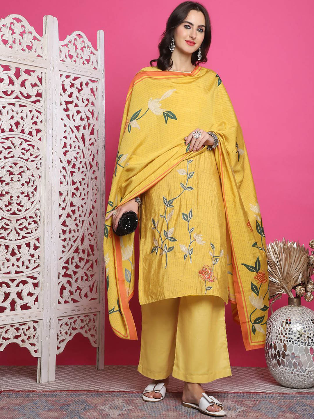 Stylee LIFESTYLE Floral Digital Printed Pure Silk Unstitched Dress Material