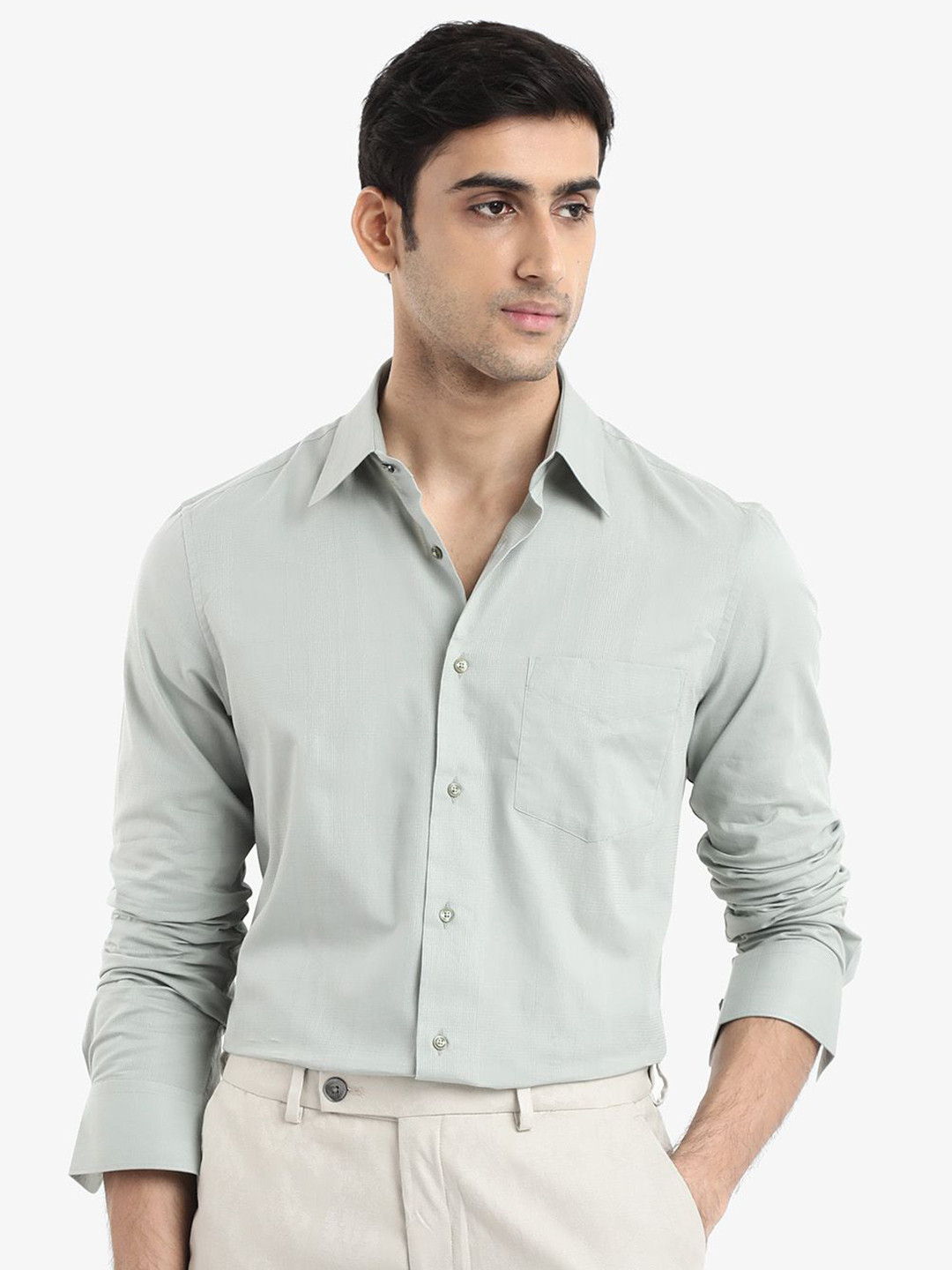 RARE RABBIT Men Comfort Solid Spread Collar Formal Shirt