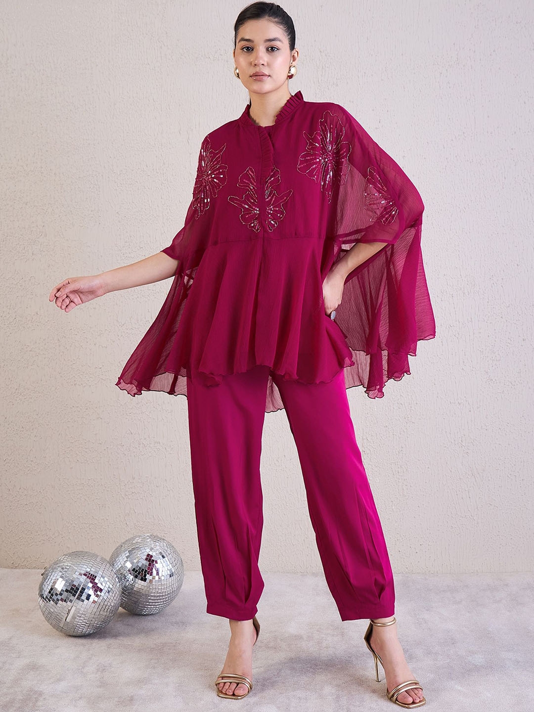 Antheaa Pink Embellished Round Neck Top & Trouser Co Ords - Co Ords for Women 30227111 | Myntra