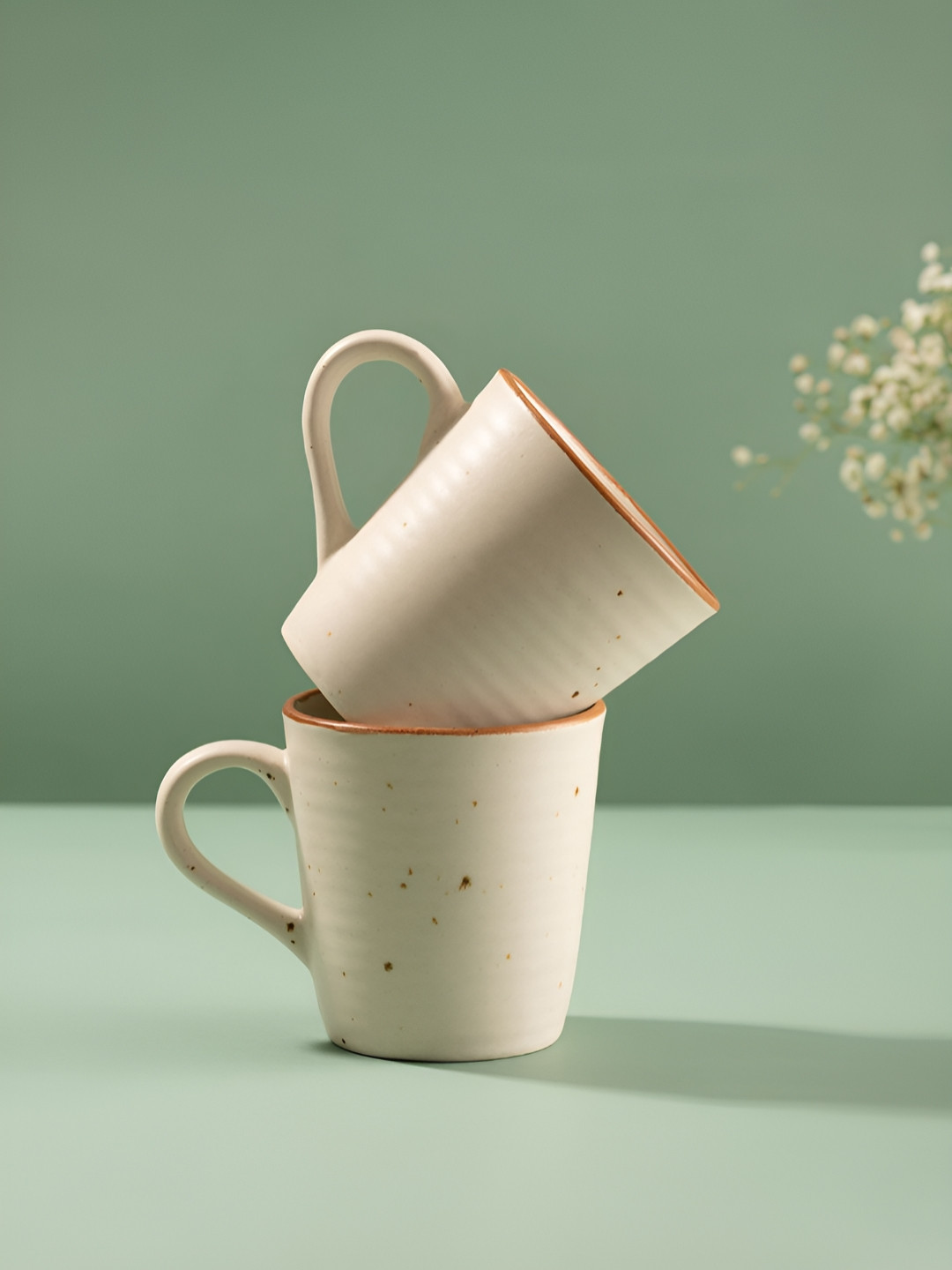 URBAN SPACE Cute And Funny Design Panda Face Cream Textured Ceramic Handcrafted 2 Piece Mugs-320ml