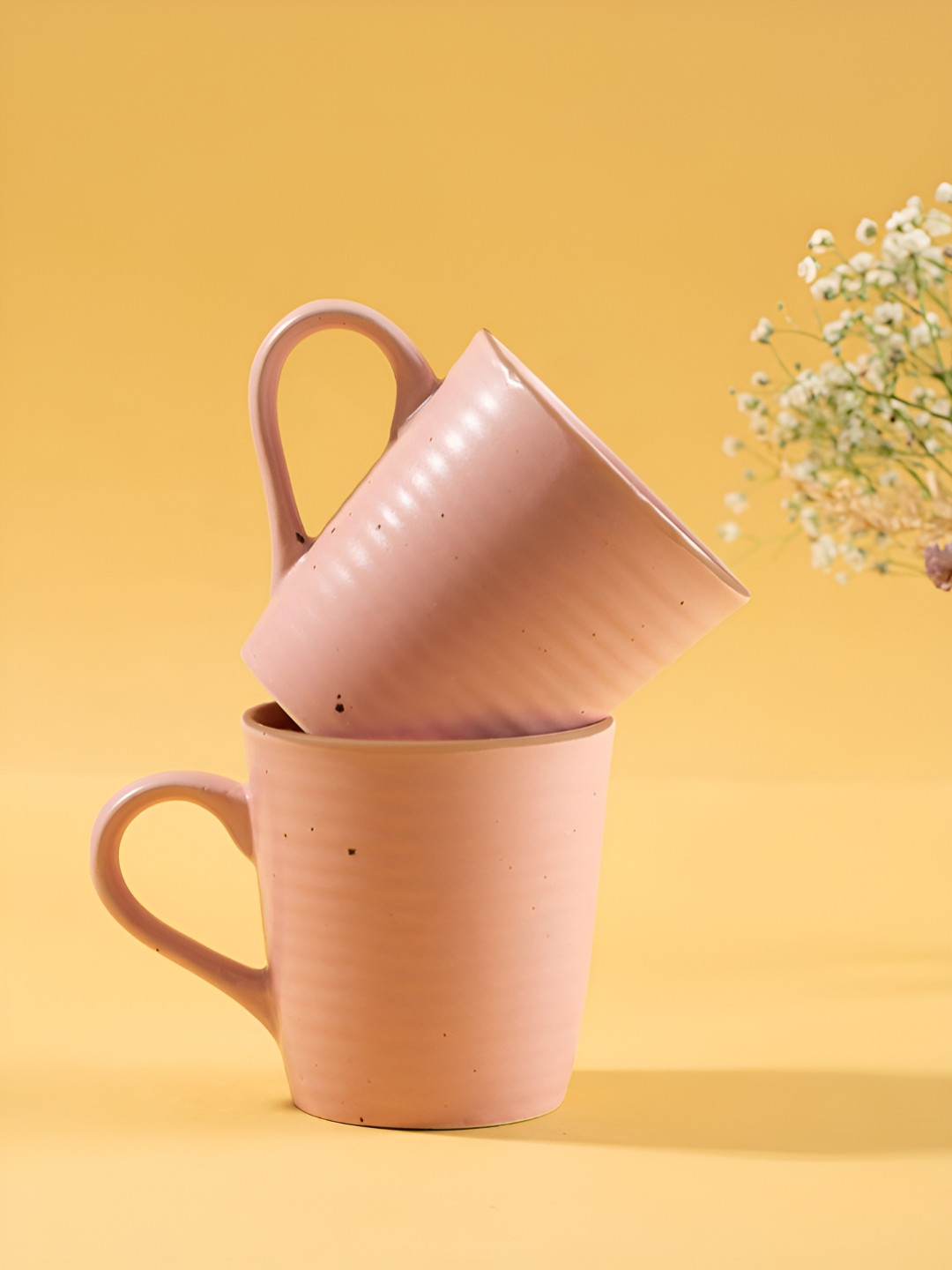 URBAN SPACE Pink Textured Ceramic Handmade 2 Piece Mugs-320ml