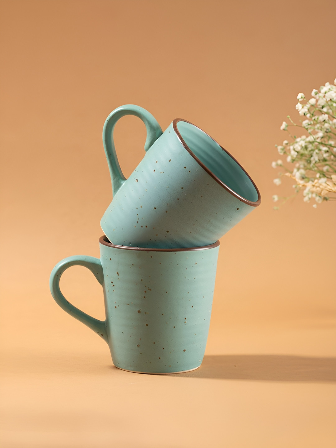 URBAN SPACE I May Not Be Your First Date, First Kiss Or First Love Green Textured Ceramic Handcrafted 2 Piece Mugs-320ml