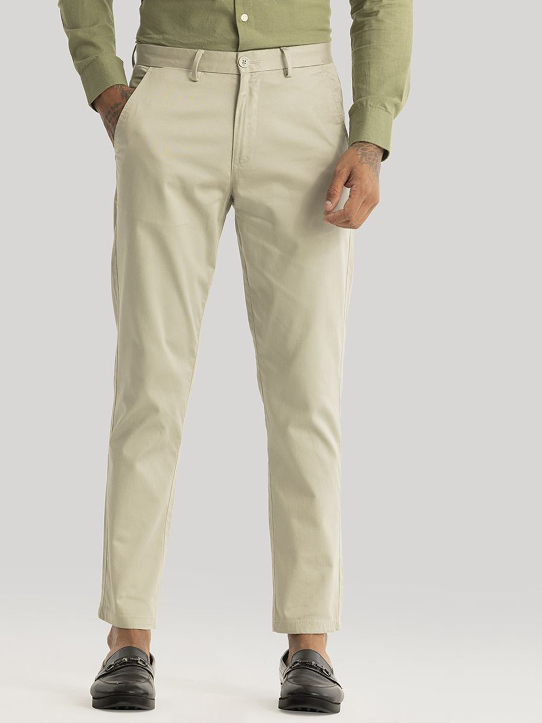 Snitch Men Cotton Smart Slim Fit Chinos Casual Trousers