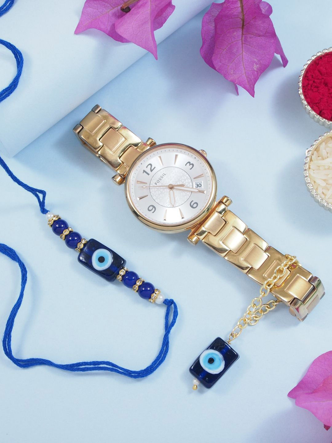 I Jewels Evil Eye Beaded Rakhi With Watch Accessories Gift Set