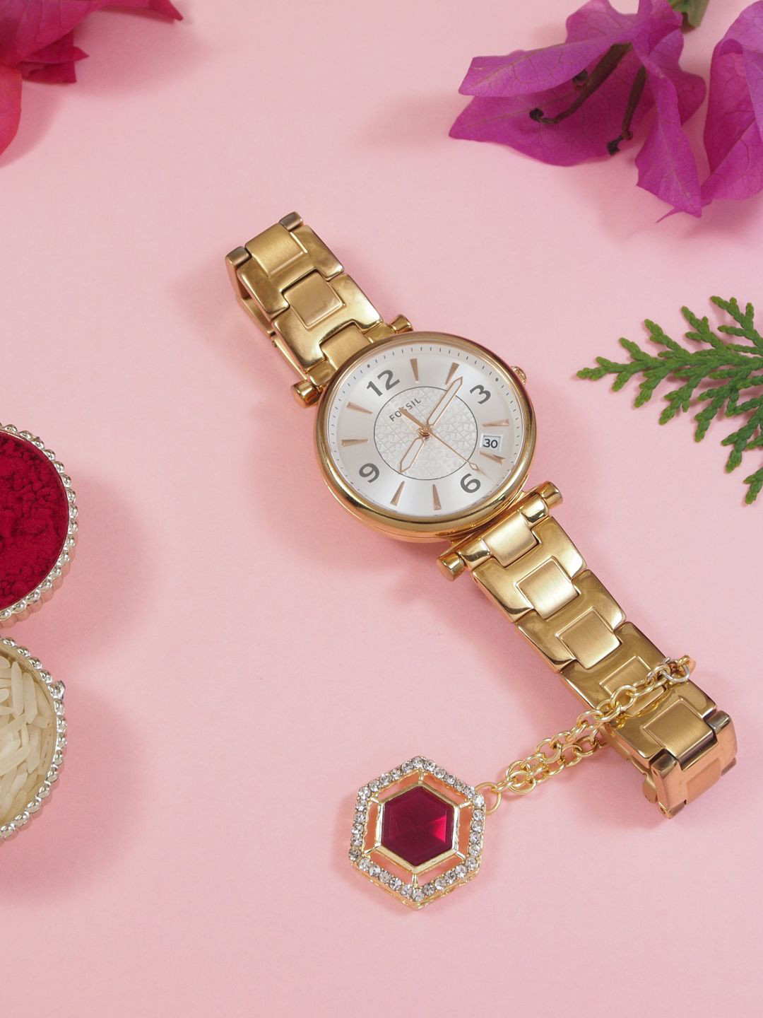 I Jewels Kundan Studded Bhaiya Bhabhi Rakhi & Watch Charm