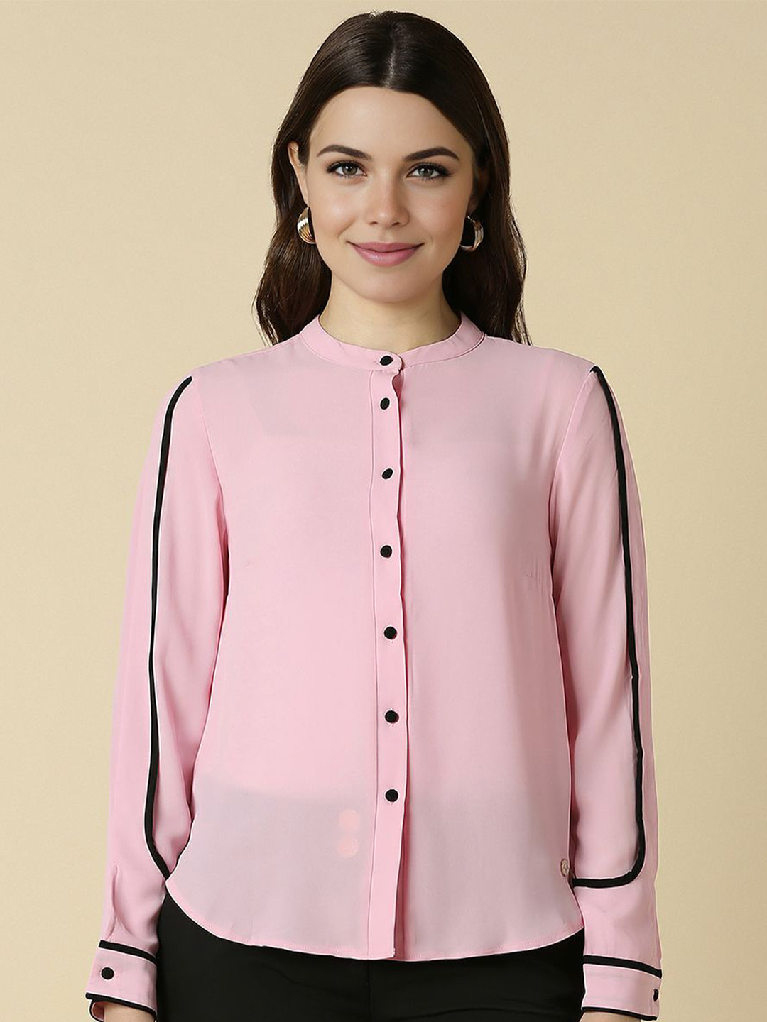 Allen Solly Woman Solid Band Collar Formal Shirt