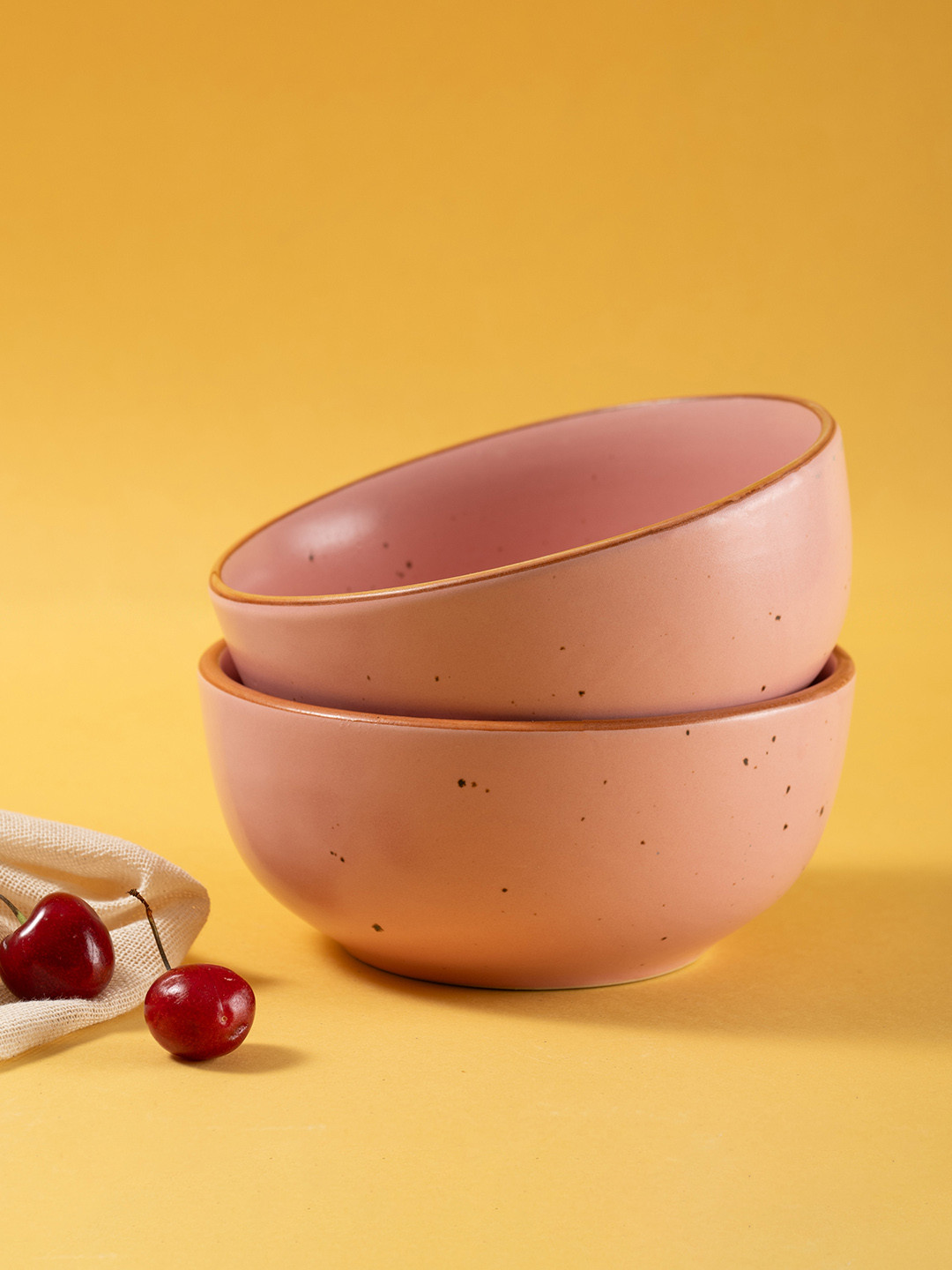 URBAN SPACE Pink 2 Pieces Printed Matte Dishwasher and Microwave Safe Bowls