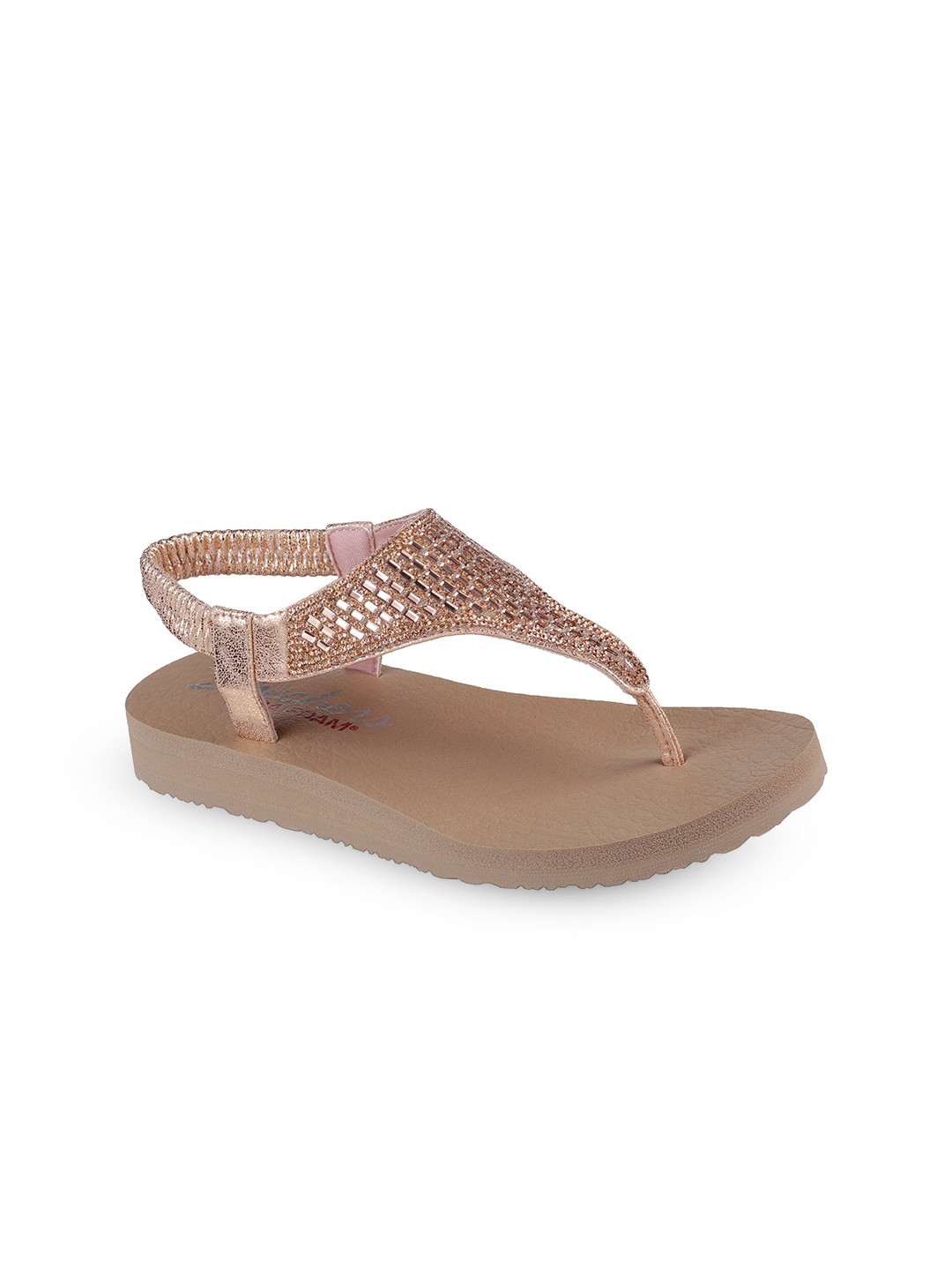 Skechers MEDITATION Women Round Toe Backstrap Embellished T-Strap Flats