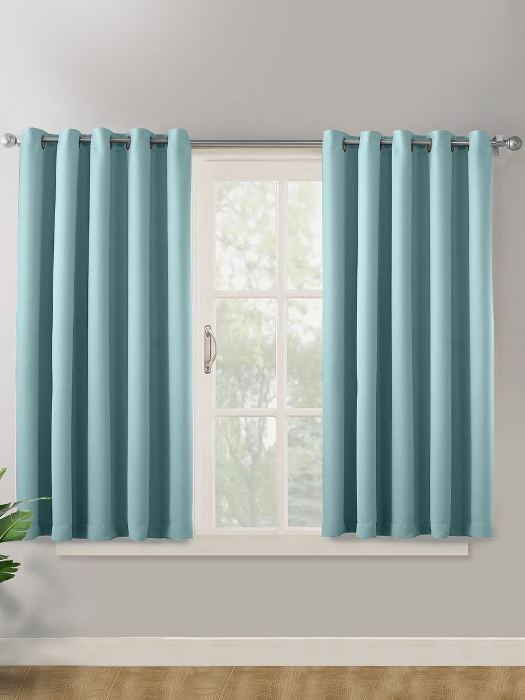 haus & kinder Turquoise Blue 2 Pieces Velvet  Black Out Window Curtains