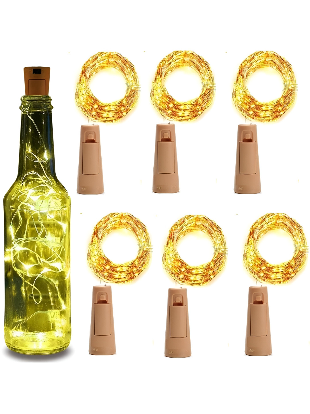 ENORMITY Yellow 6 Pieces Rice Shape Cork String Light