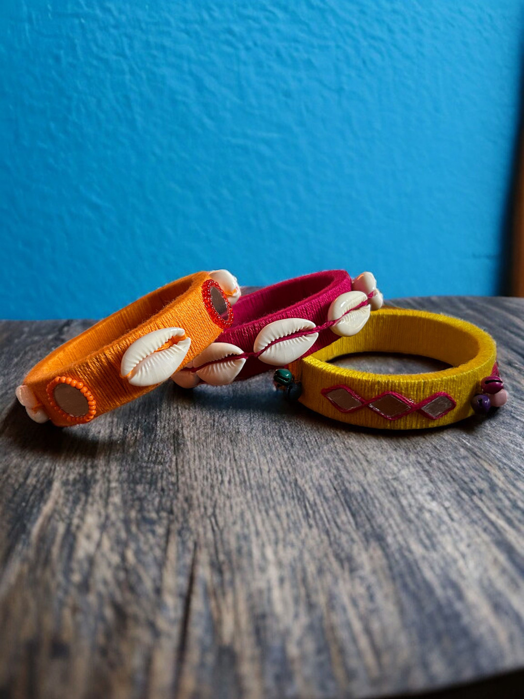 JEWELWATI Set Of 3 Mirror & Embellished kada Bangles