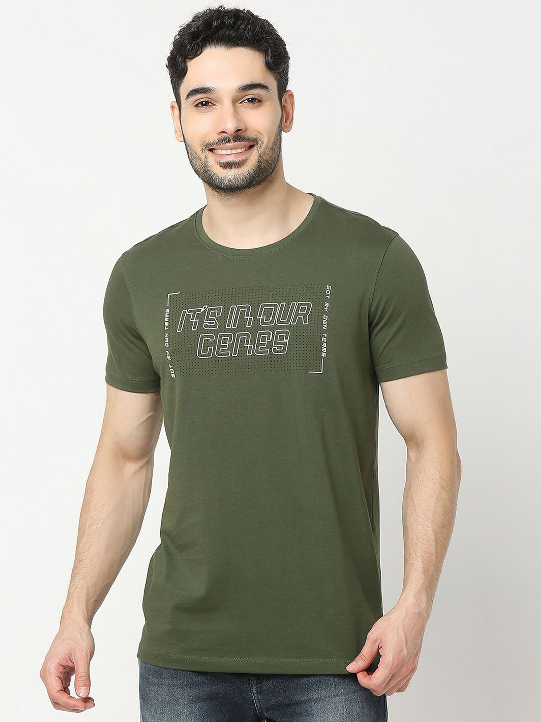 UnderJeans by Spykar Men Typography Printed Round Neck Short Sleeves Cotton T-shirt
