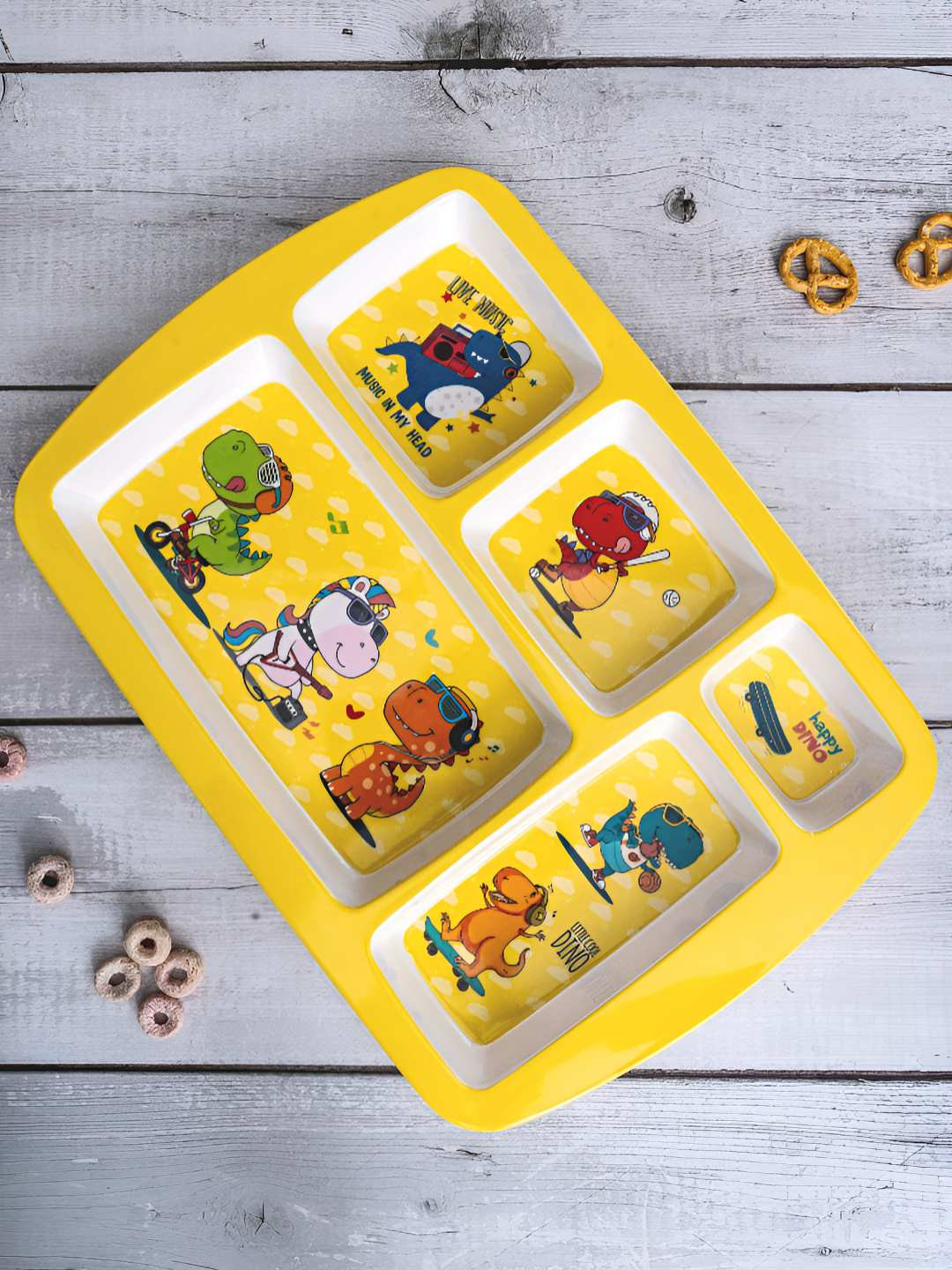 Stehlen Yellow & Red Printed Food Safe Melamine 5 Partition Plate