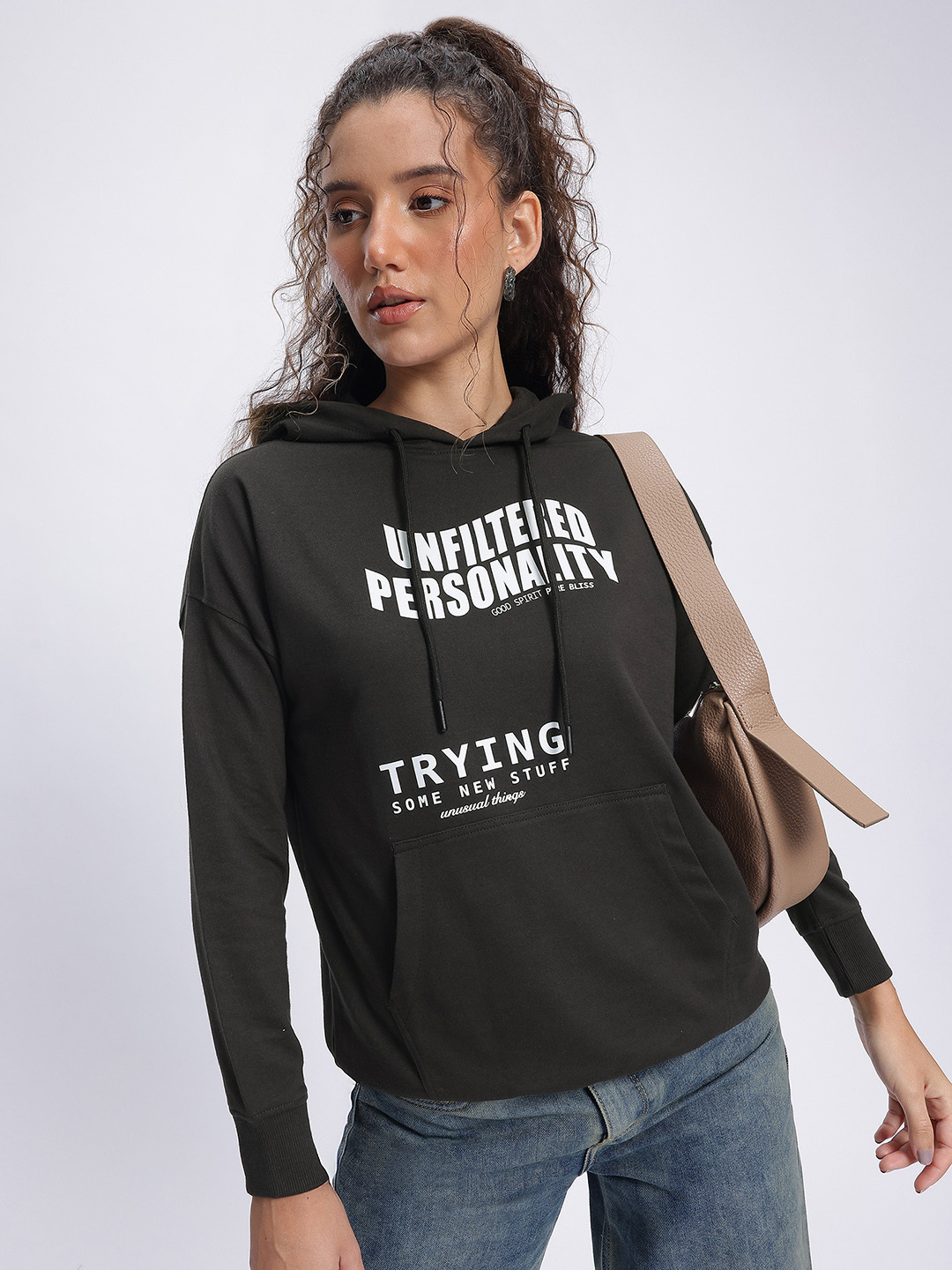 DressBerry Statement Print Hooded Drop-Shoulder Sweatshirt