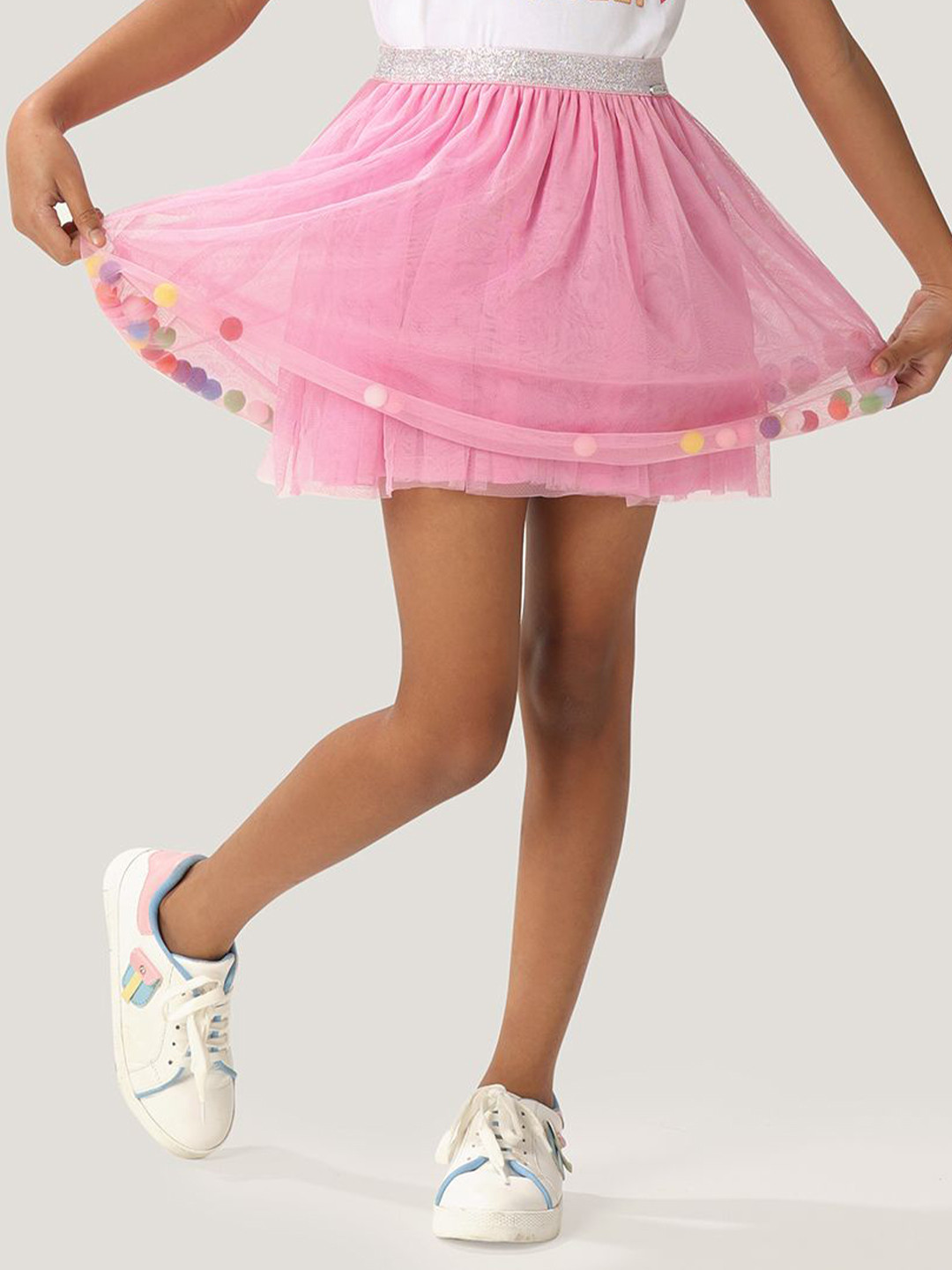 One Friday Girls Solid Mid-Rise Flared Mini A-Line Skirt