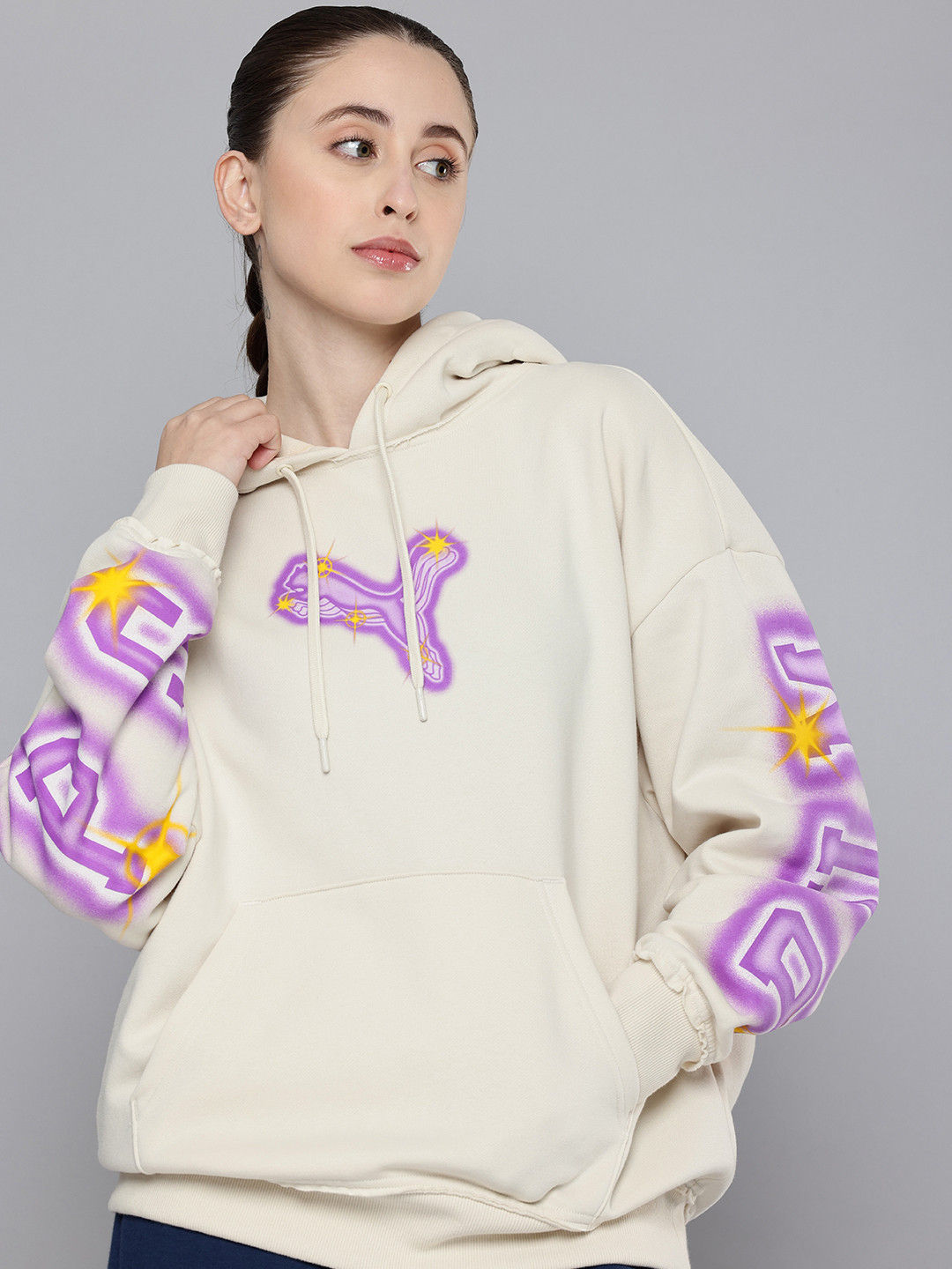 Puma Arc-hitect Sparkle Typography Printed Oversized Hooded Sweatshirt