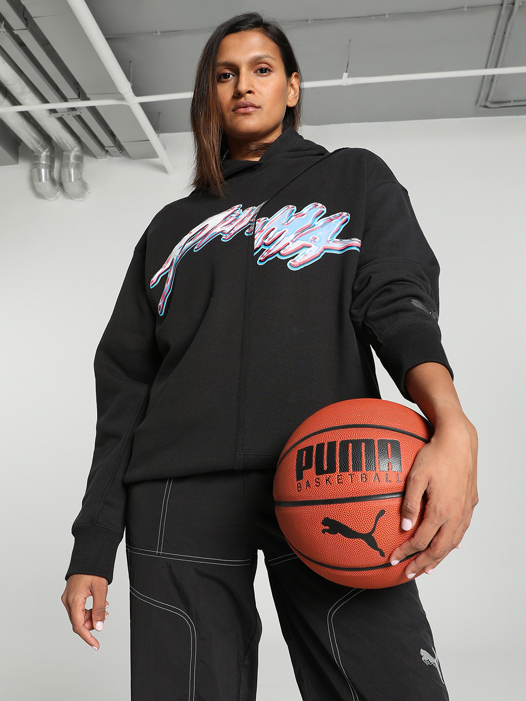 Puma Cherry on Top Graphic Printed Hooded Oversized Basketball Sweatshirt