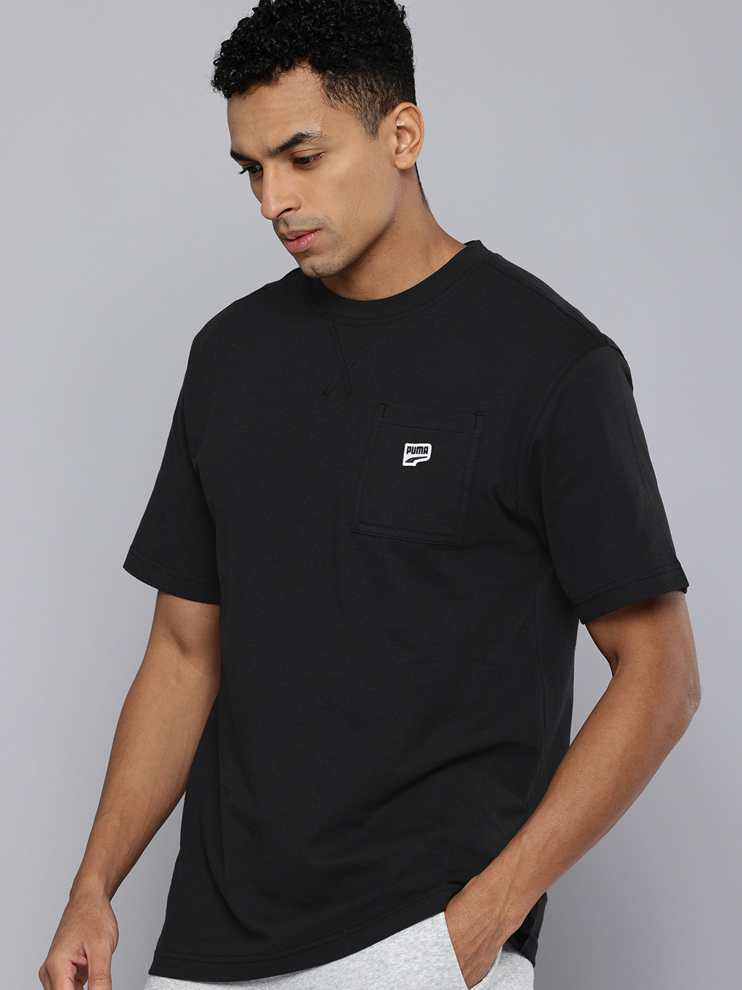 Puma Unisex Downtown Drop-Shoulder Sleeves Pure Cotton Relaxed Fit Pockets T-shirt