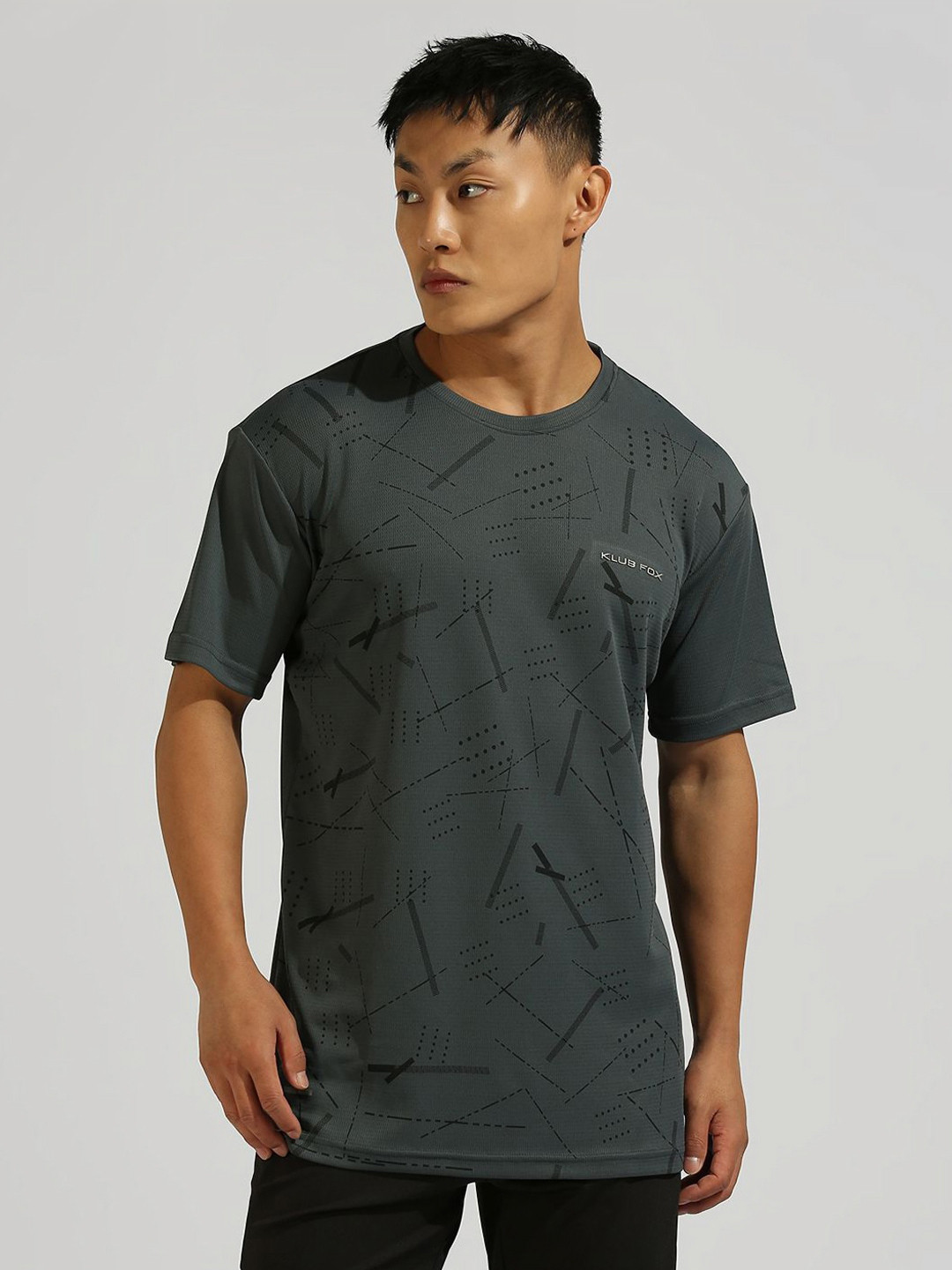 Klub Fox Men Abstract Printed Neck Polyester Tshirt