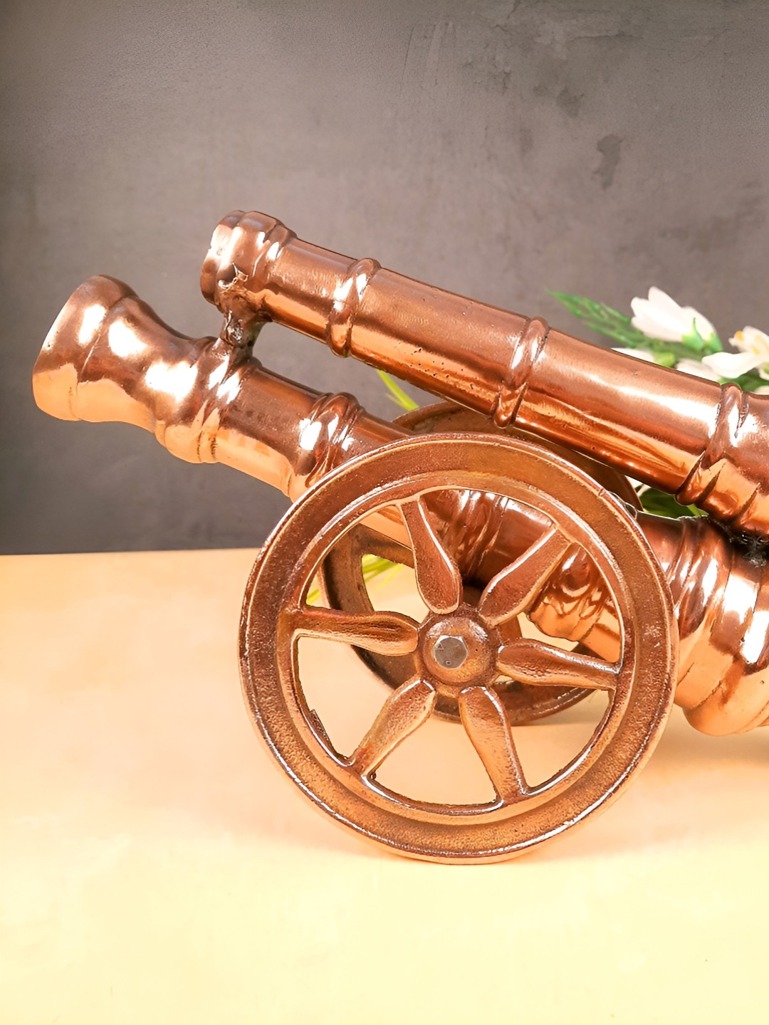 apka mart Cannon Double Barrel Copper Metal Metallic Living Room Medium Showpiece - 7.9 Inches