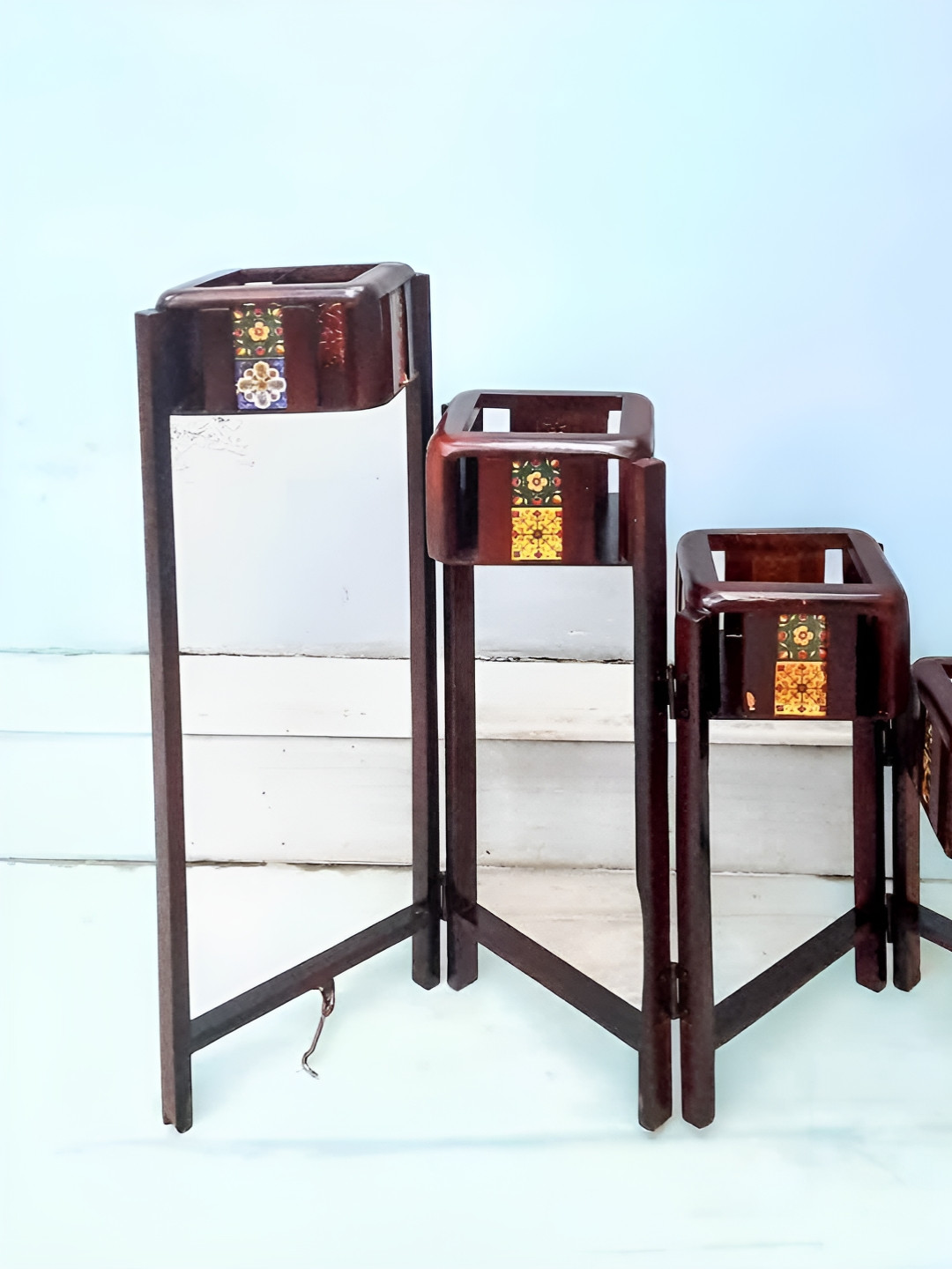 apka mart Brown 4 Layered Printed Wooden Flower Vase