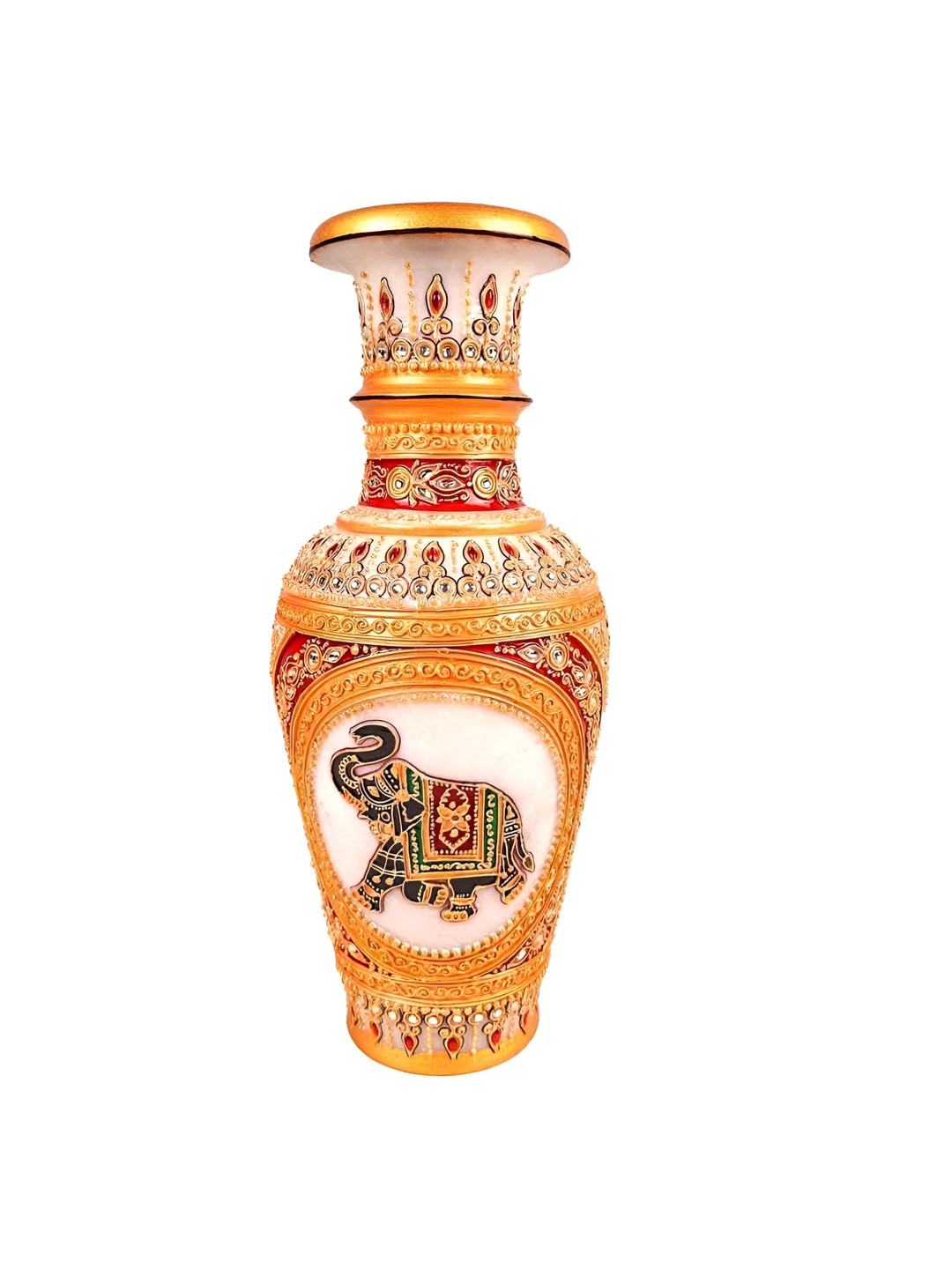 apka mart Yellow & White Textured Marble Flower Vase