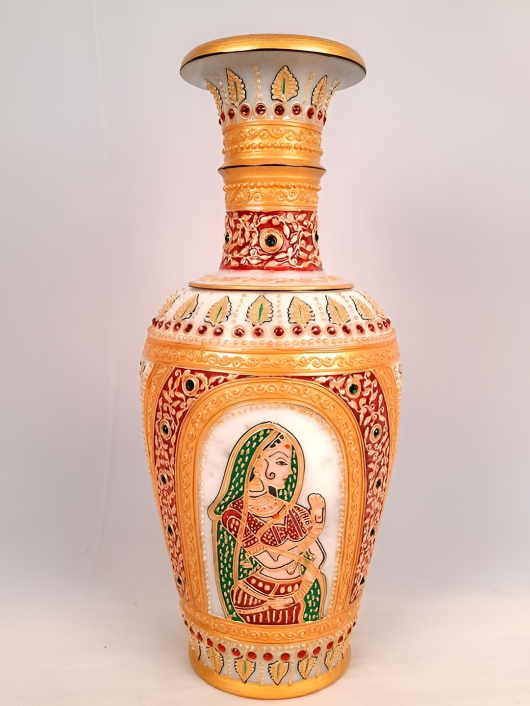 apka mart Yellow & White Ethnic Motifs Textured Flower Vase