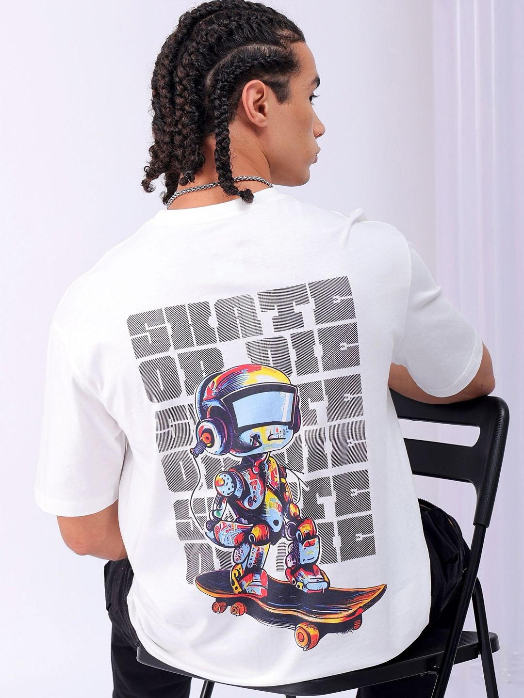 The Indian Garage Co Men Back Printed Boxy Oversized Round Neck T-shirt