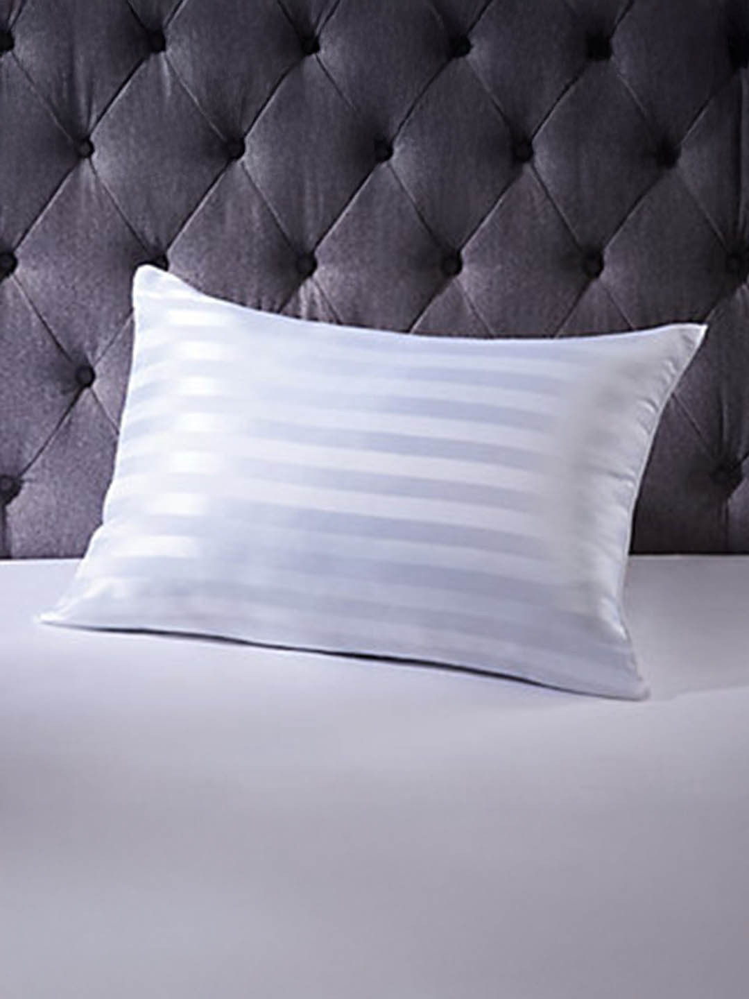LA VERNE White Striped Polycotton Ultra Soft Fibre Sleep Pillow-42 x 68 x 15 cm