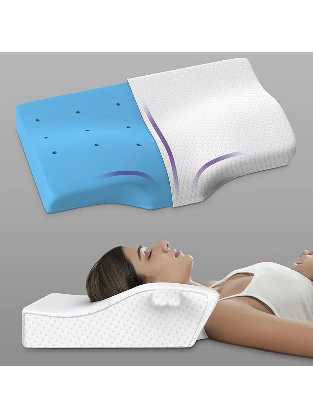 LA VERNE White Solid Polycotton Ultra Soft Memory Foam Sleep Pillow-31 x 51 x 10 cm