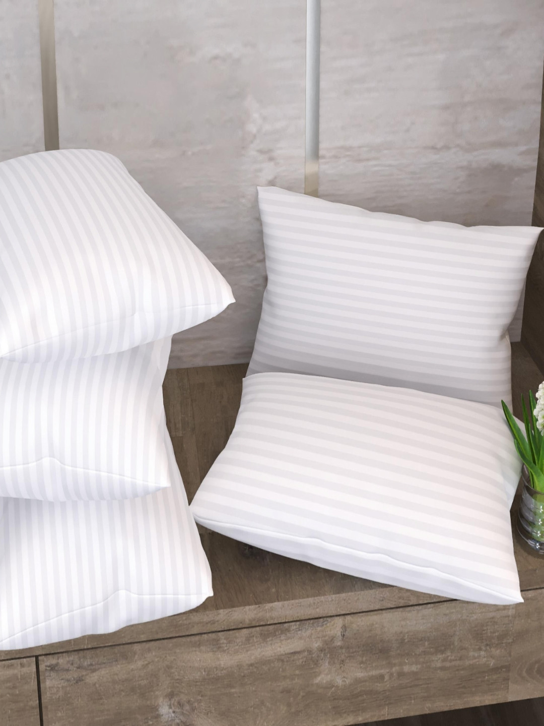 LA VERNE White Solid Polycotton Ultra Soft Set of 5 Ultra Soft Fibre Sleep Pillow-42 x 68 x 10 cm