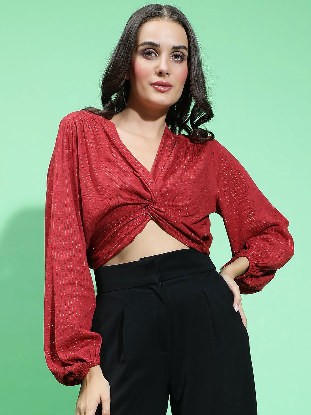 Oxolloxo Twisted Crepe Styled Back Top