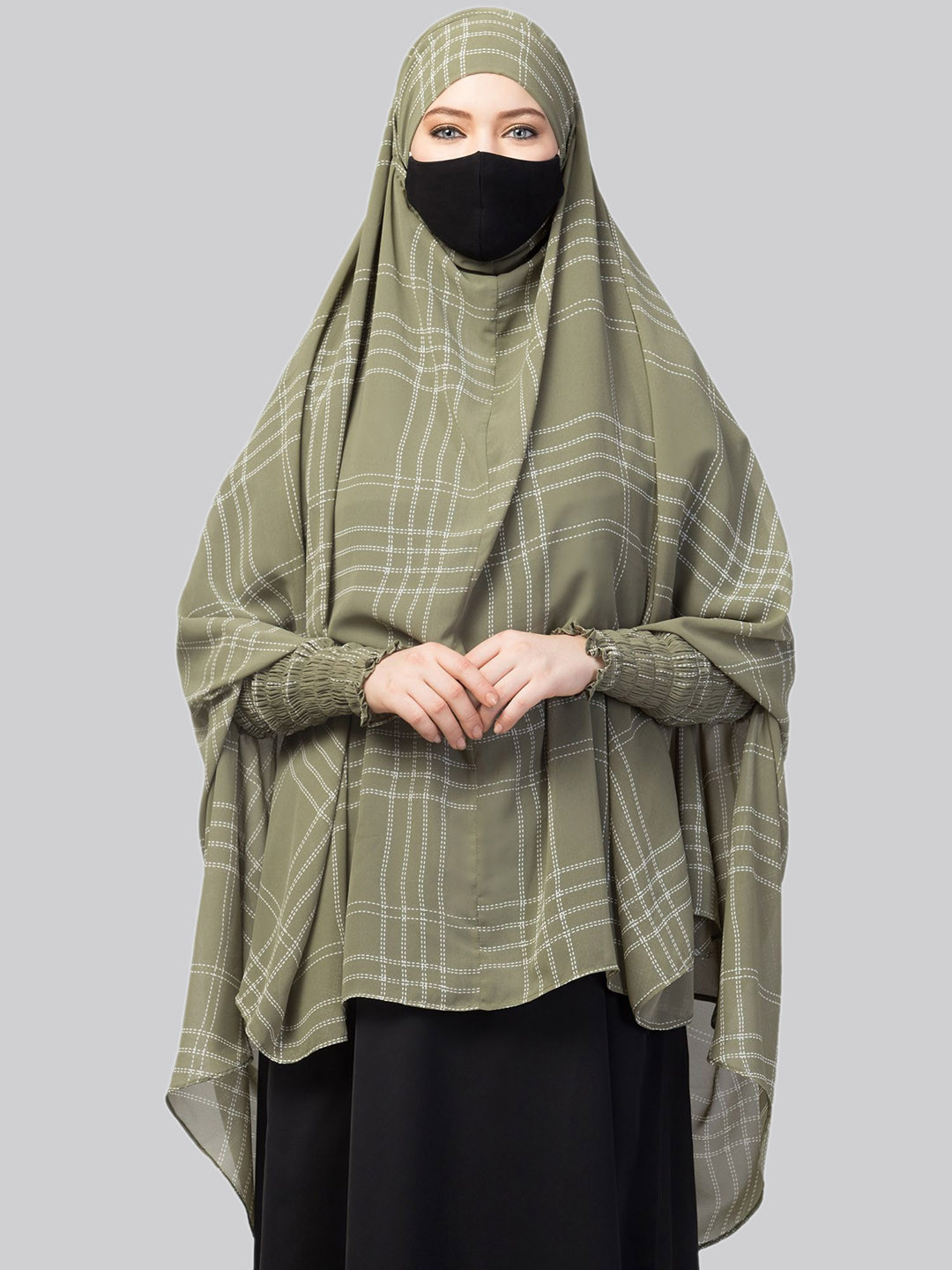 MUSHKIYA Abaya Round Neck Burqa With Hijab & Attached Mouth-Piece
