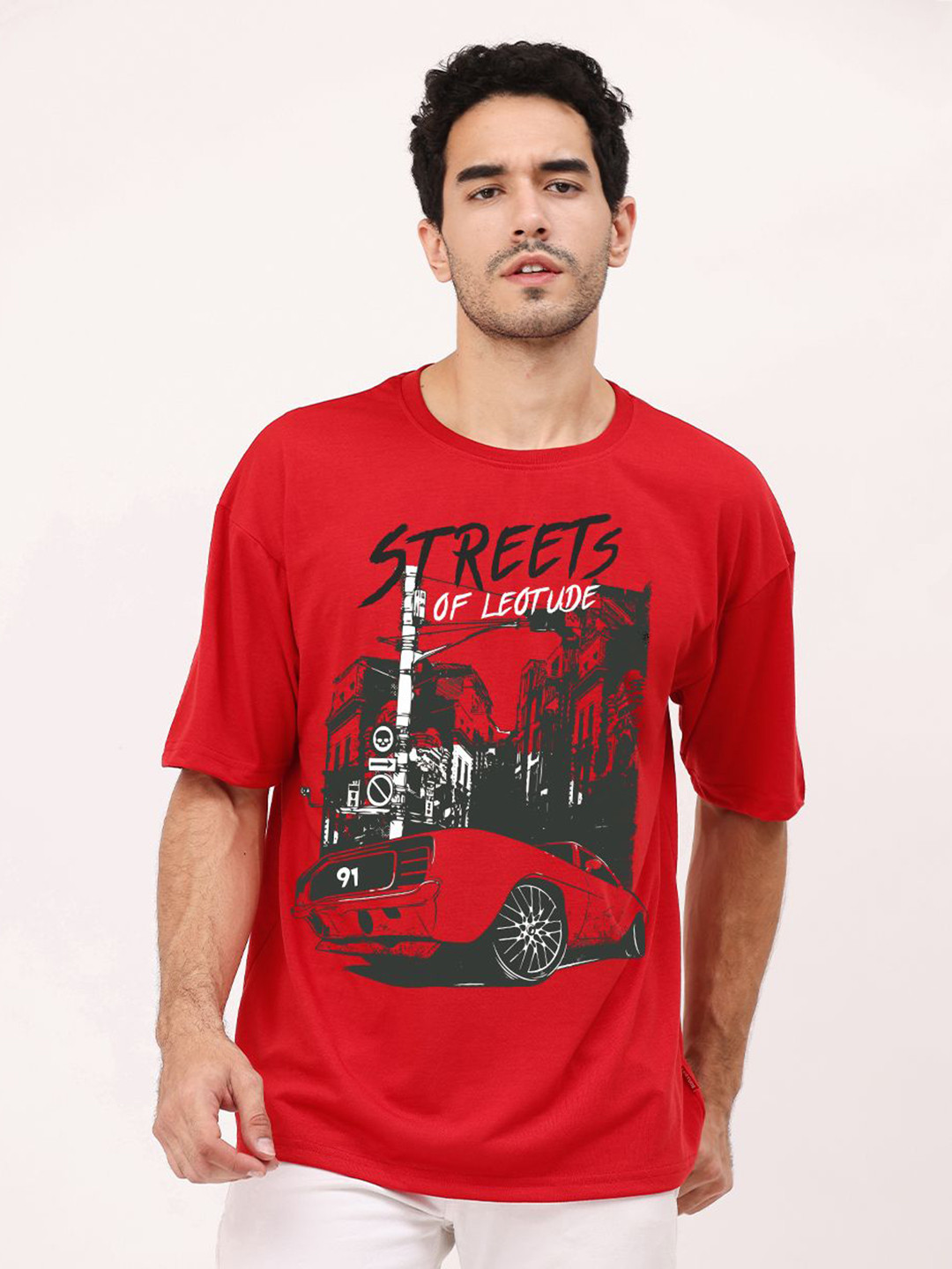 Leotude Men Biker Printed Extended Sleeves T-shirt