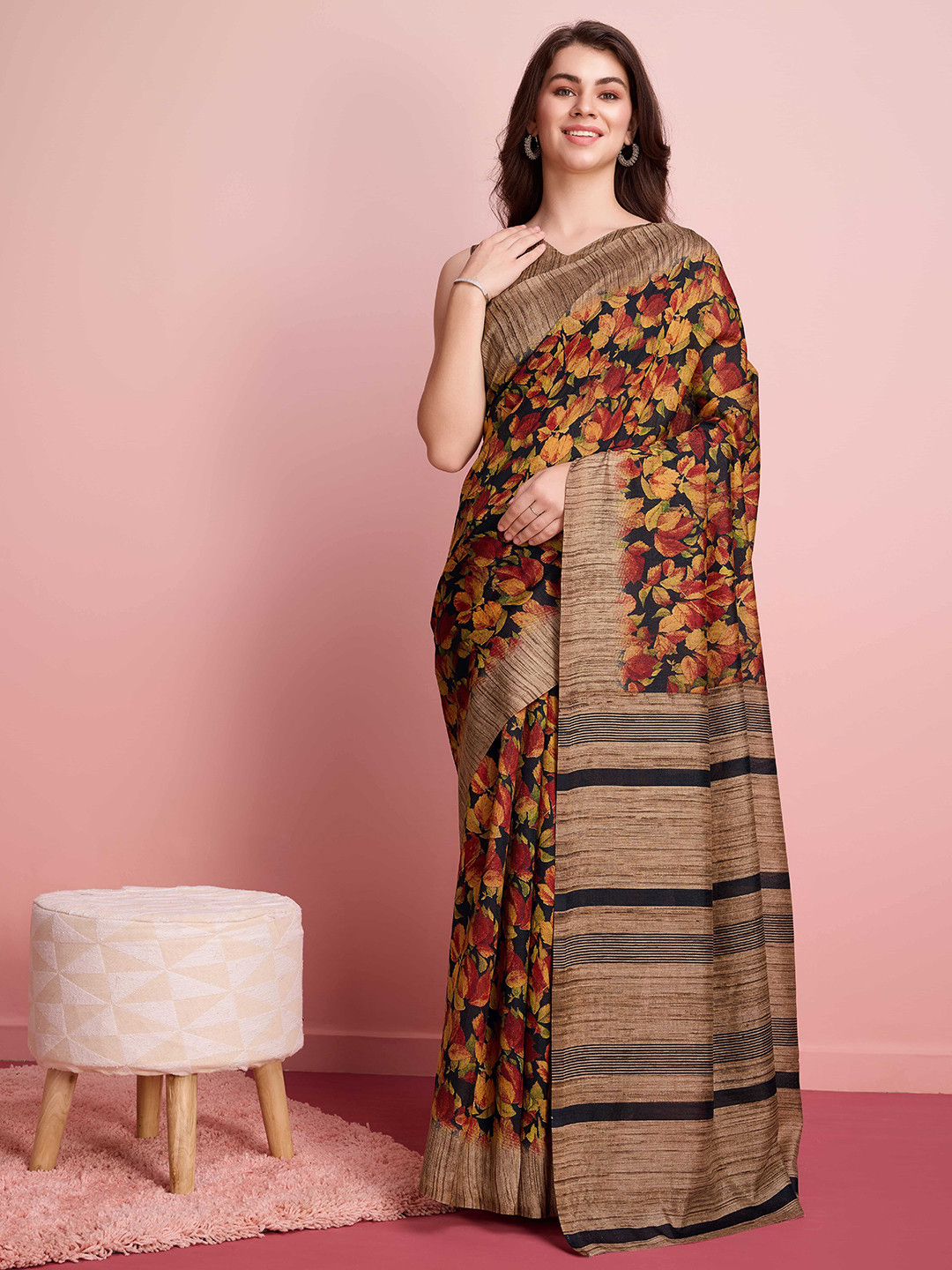 RACHNA Batik Silk Cotton Bhagalpuri Ready To Wear Saree
