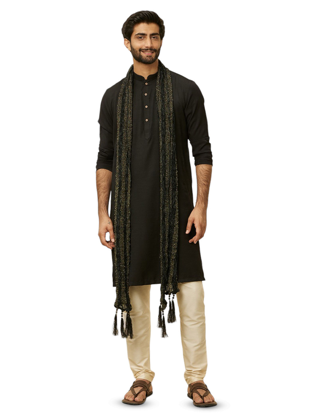 Manyavar Men Woven Design Art Silk Dupatta