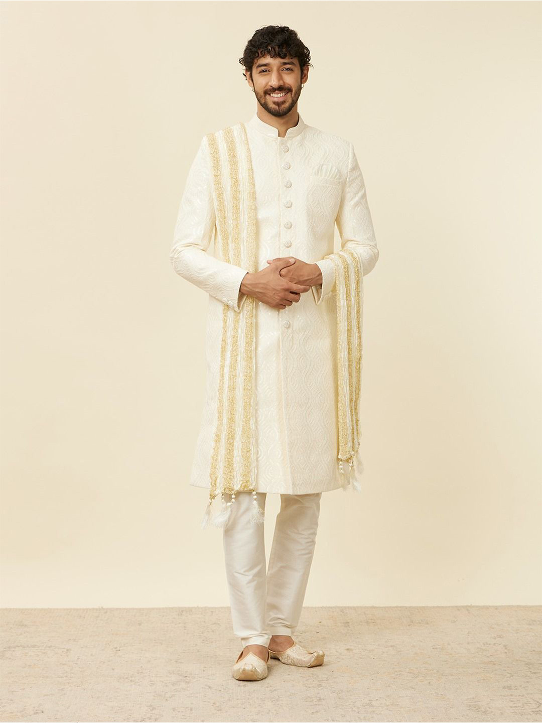 Manyavar Men Woven Design Art Silk Dupatta