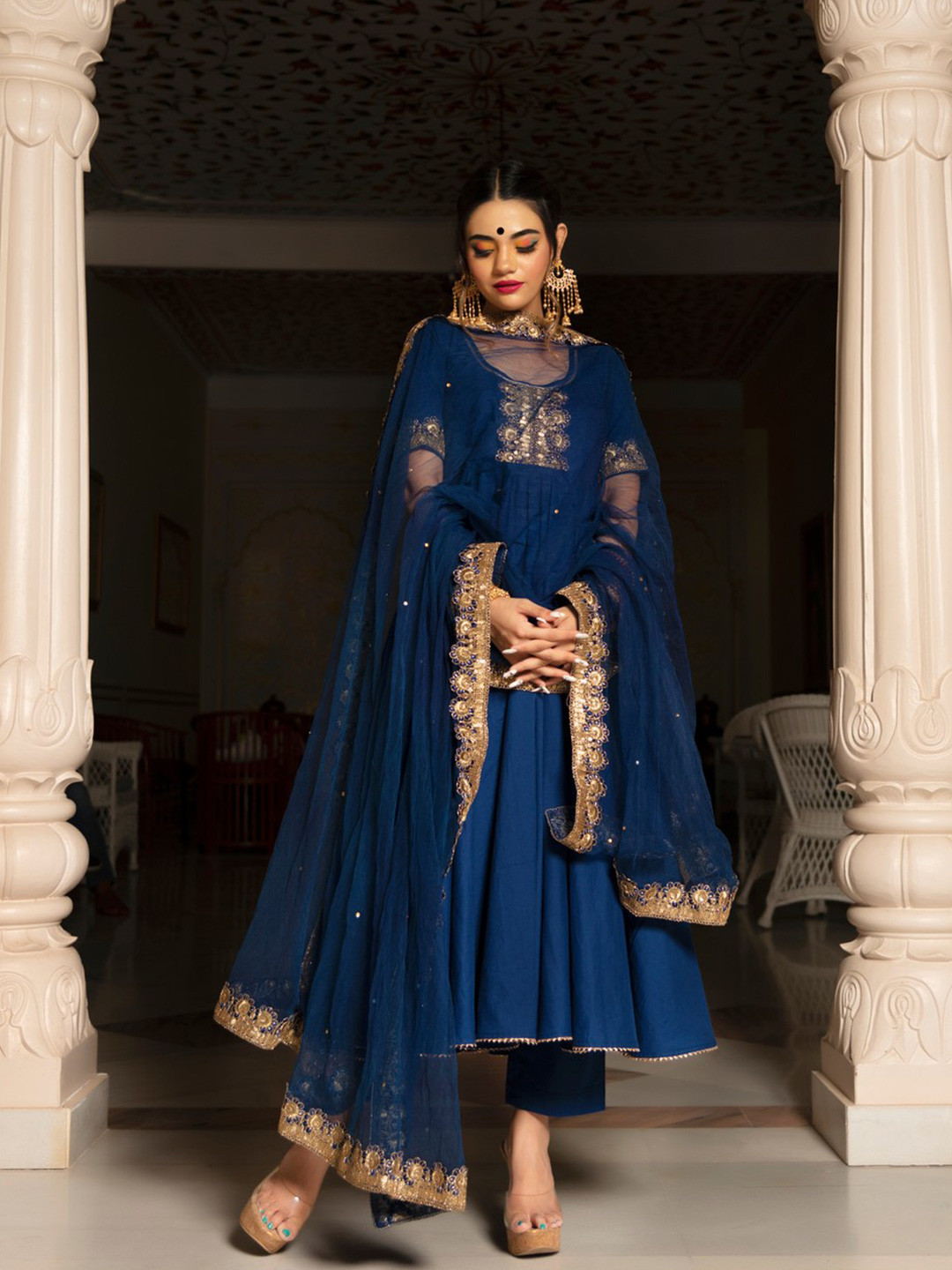 Pomcha Women Regular Pure Cotton Kurta with Salwar & With Dupatta