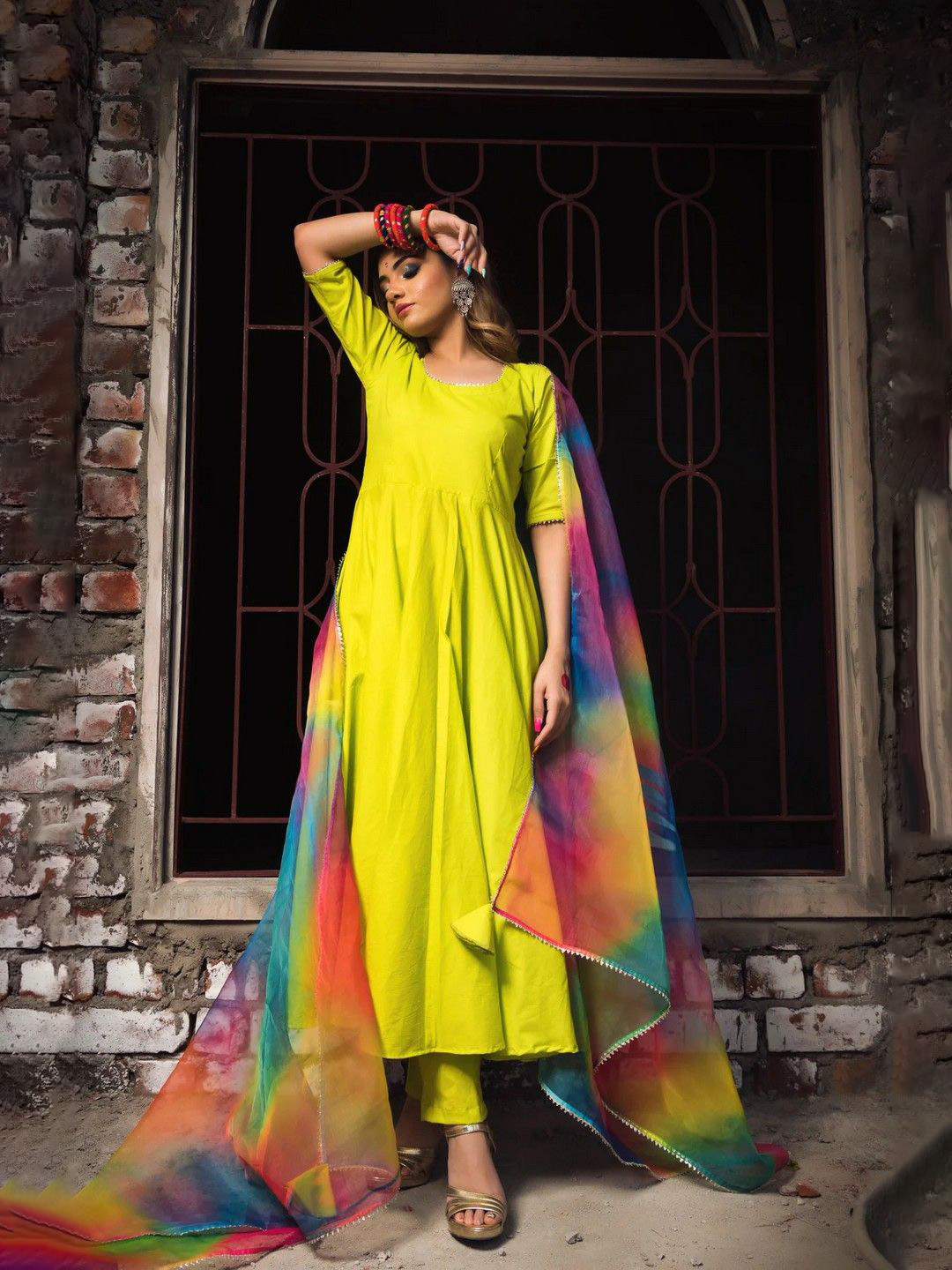 Pomcha Women Regular Pure Cotton Kurta with Salwar & With Dupatta