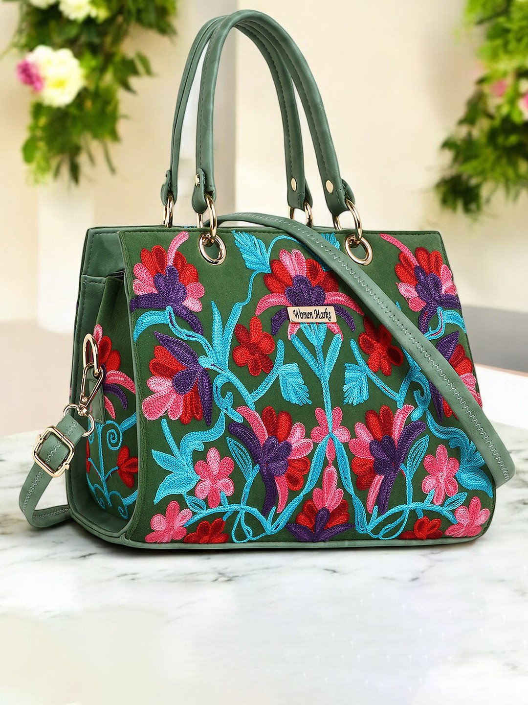 WOMEN MARKS Printed PU Structured Hobo Bag with Fringed