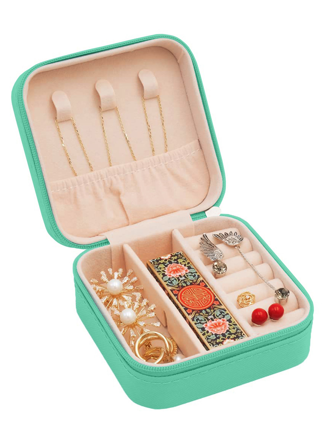 Cortina Sea Green Portable Zipper Jewellery Storage Organiser