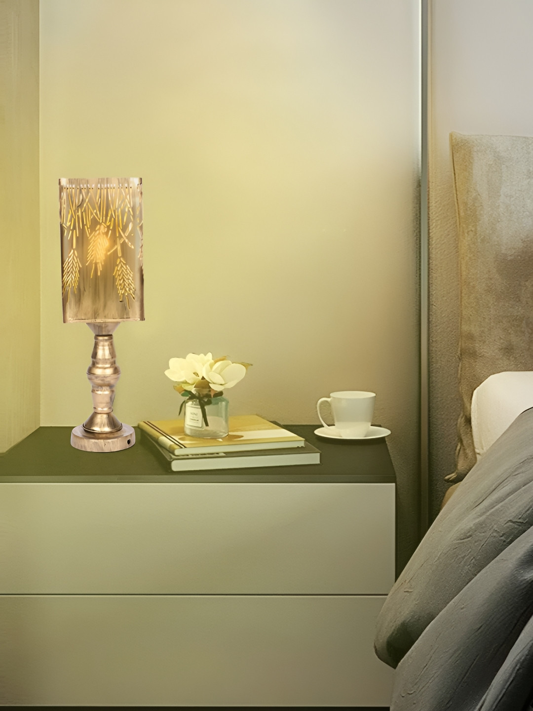 MFD HOME FURNISHING Bronze-Toned Metal Contemporary Cylindrical Shaped Table Lamp with Bulb