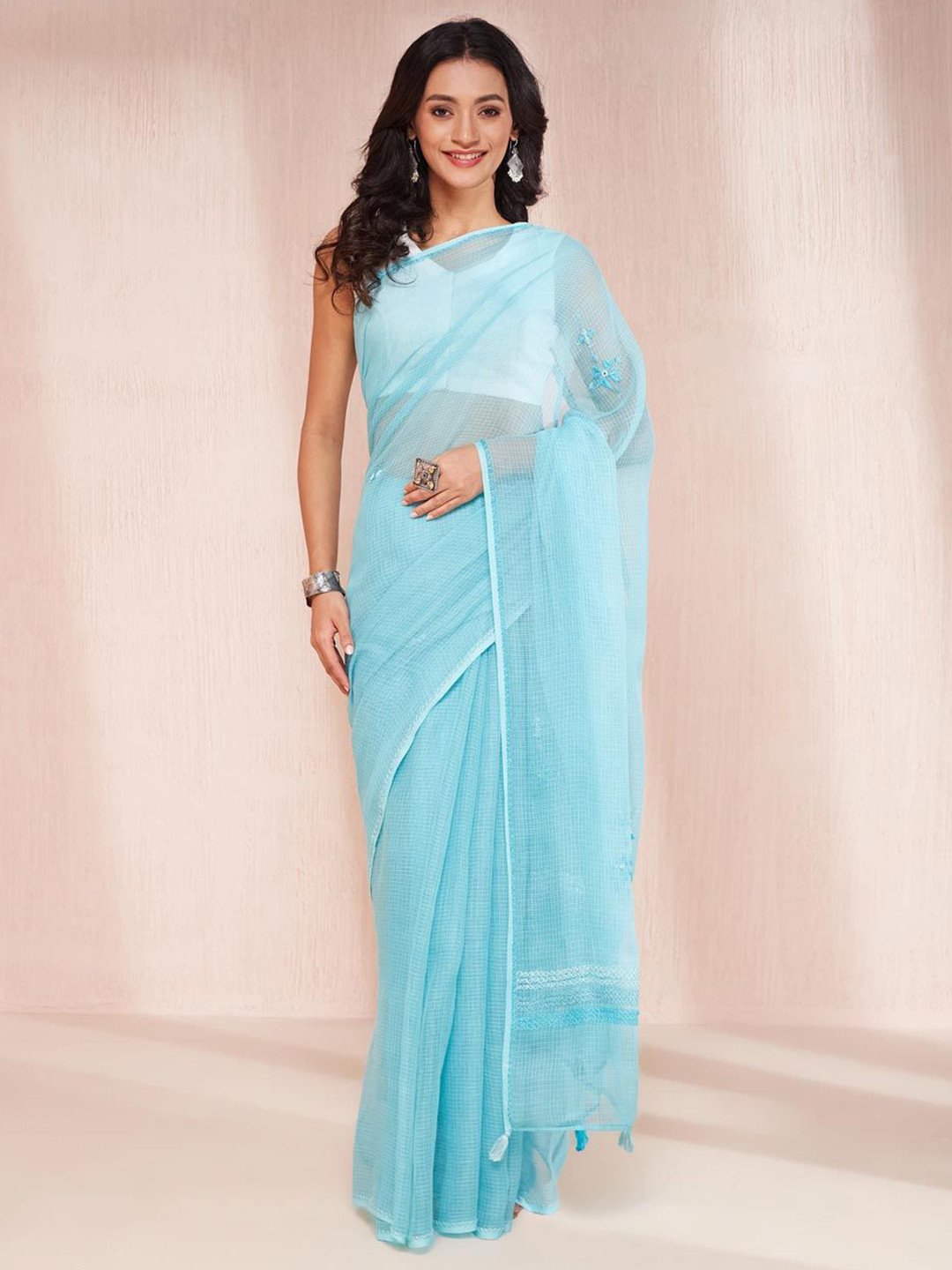 Fabindia Floral Embroidered Silk Cotton Saree