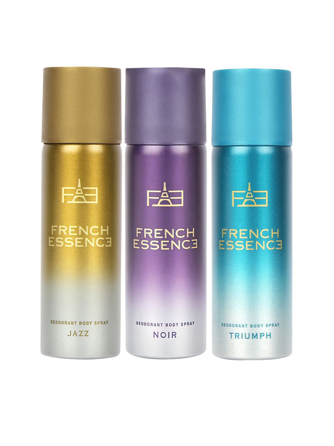 FRENCH ESSENCE Jazz Noir & Triumph Set Of 3 Deodorants Body Spray-50ml Each