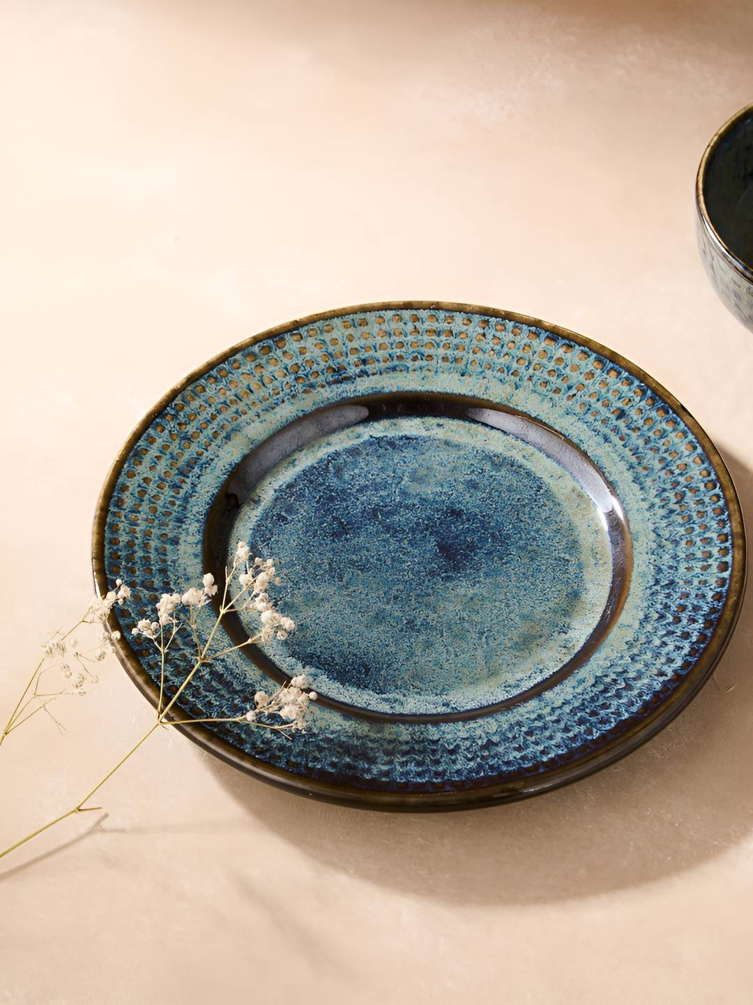 Fabindia Blue Printed Ceramic Quarter Plates