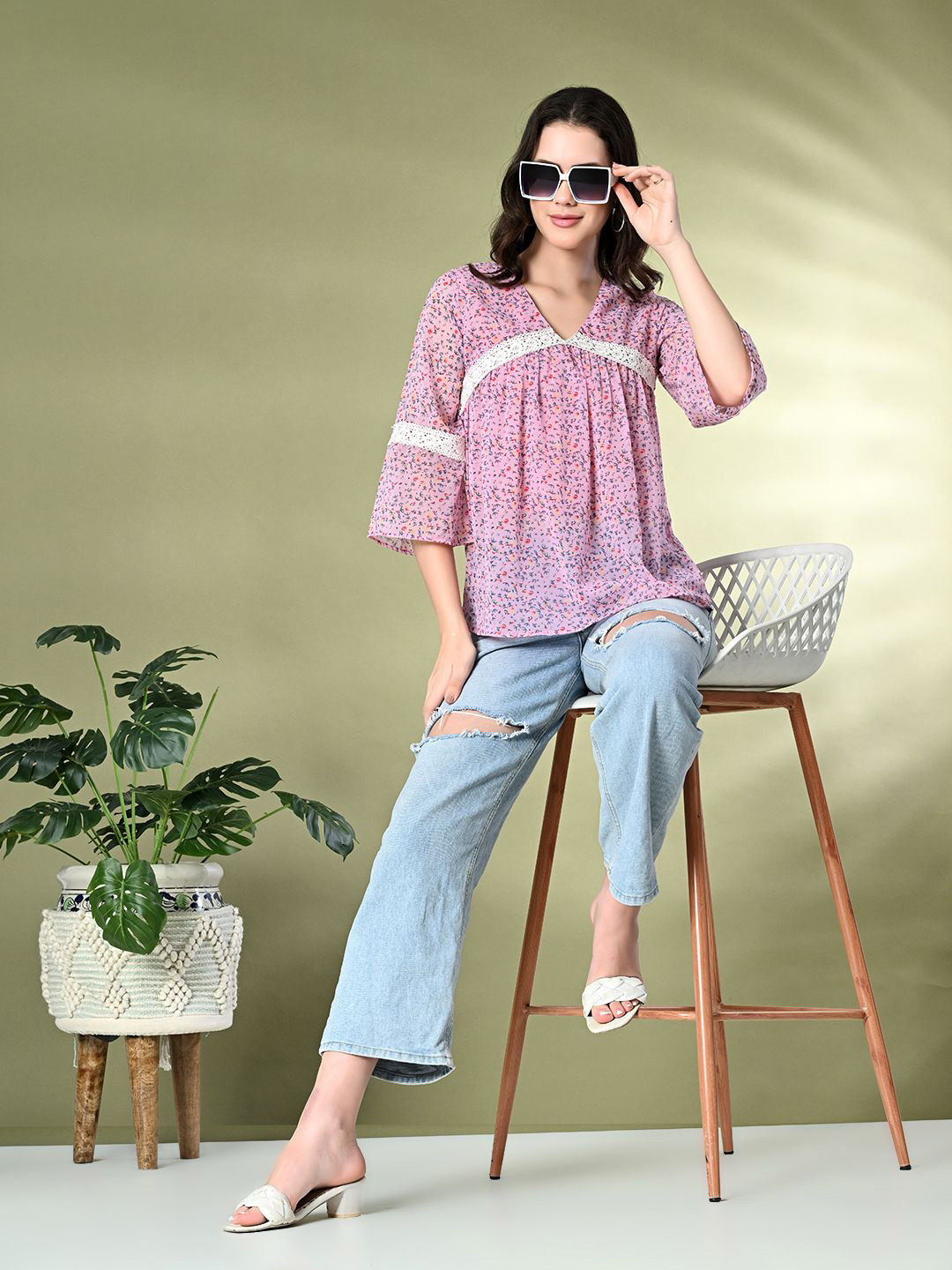 Sangria Printed A-Line Tops