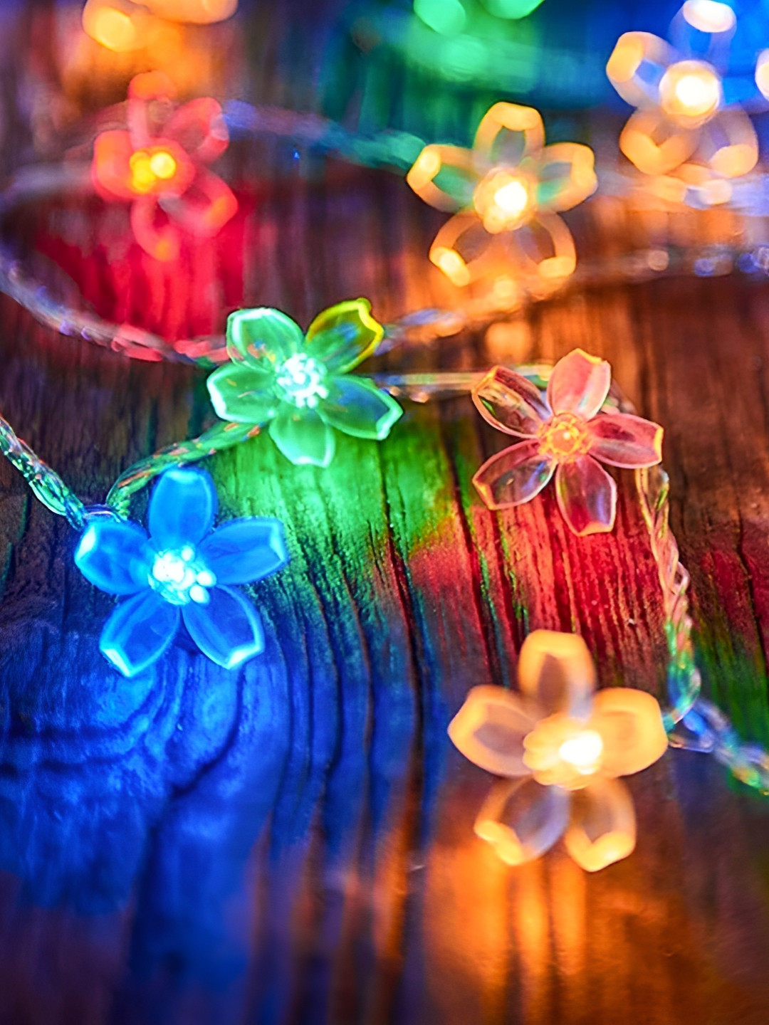 ENORMITY Blue & Green Flower Shape String Lights